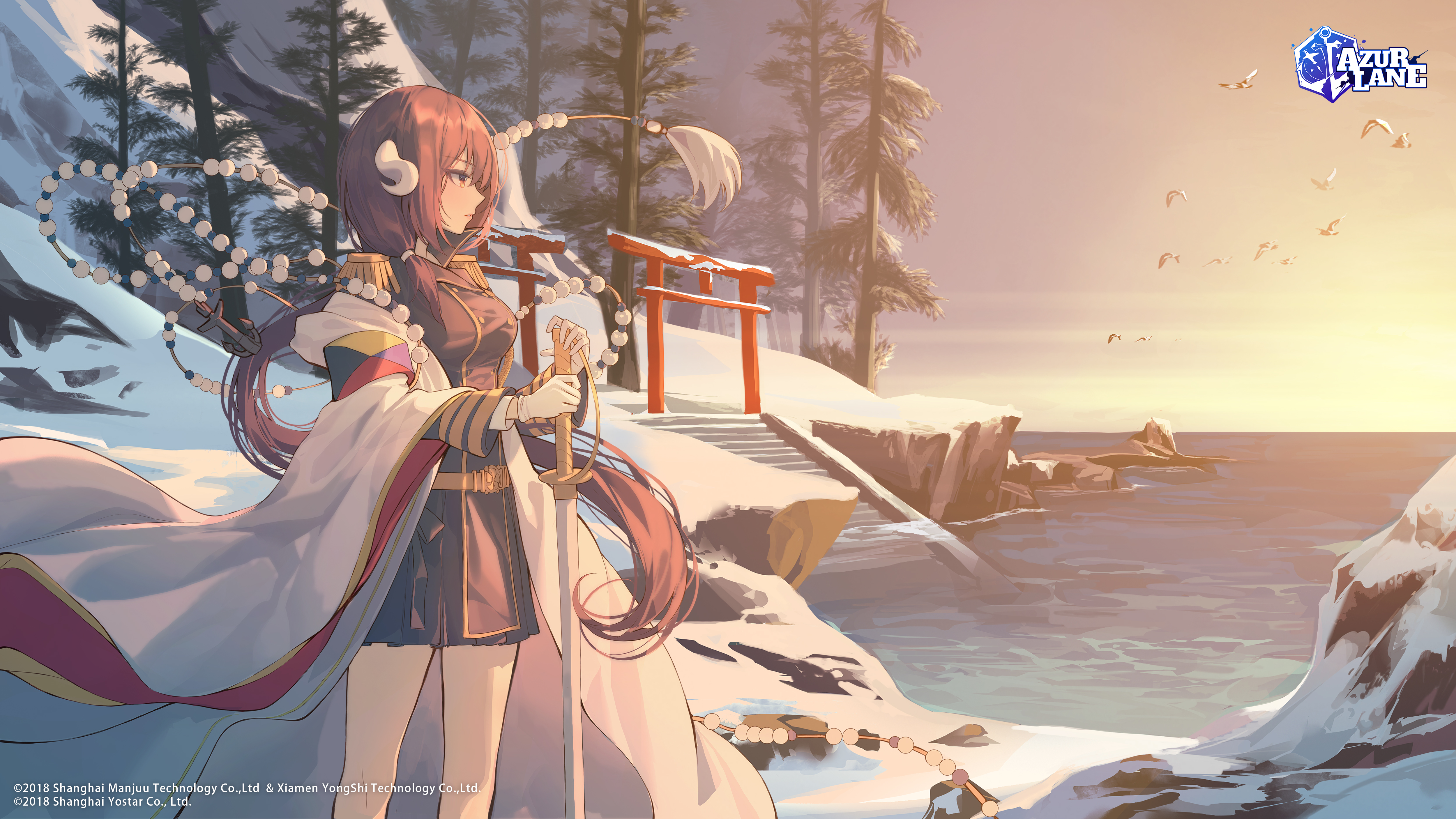 Azur Lane Mikasa Winter Coastal Shrine 4K HD Wallpaper