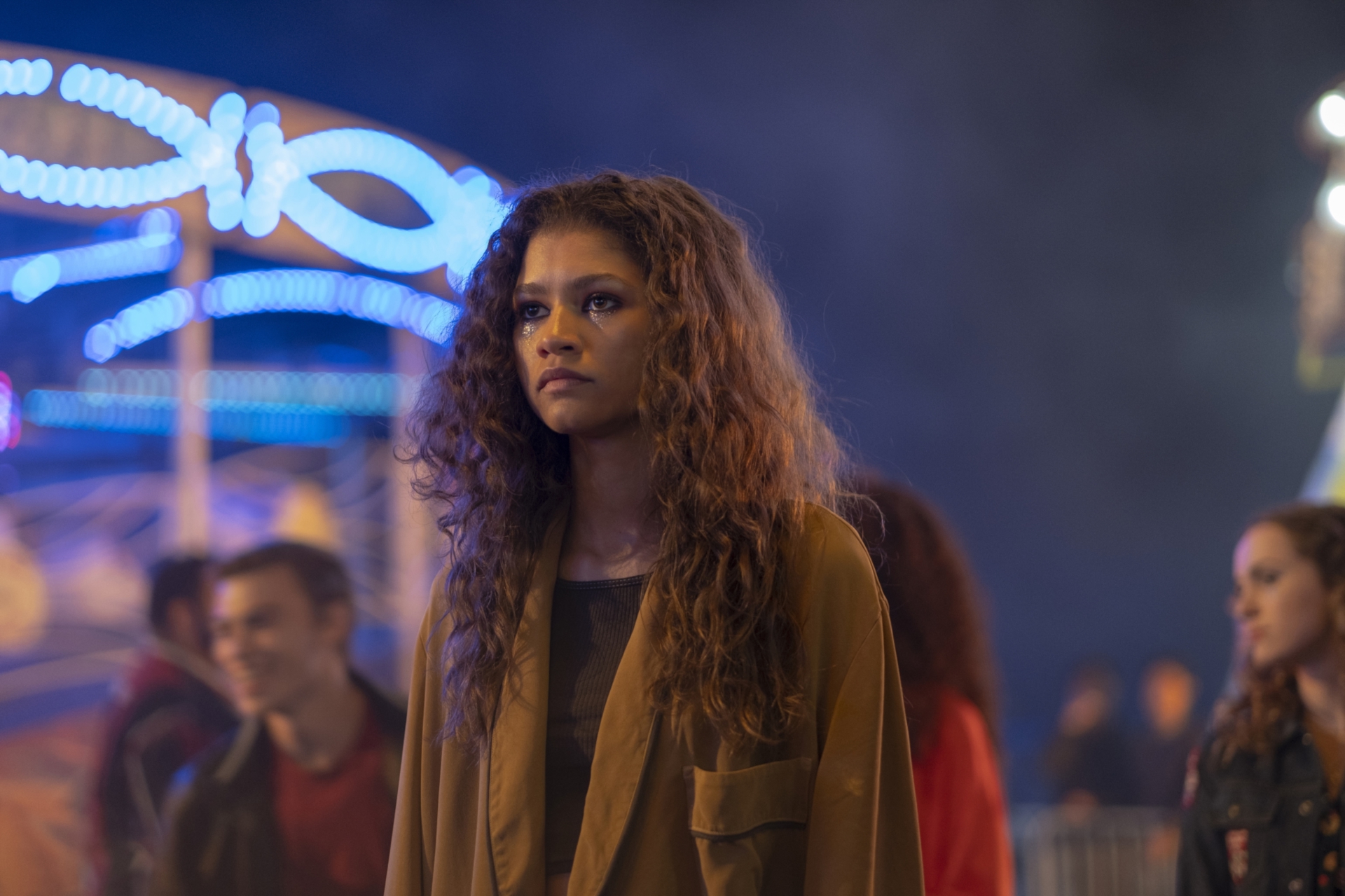 Zendaya with glitter tears at night HD Wallpaper