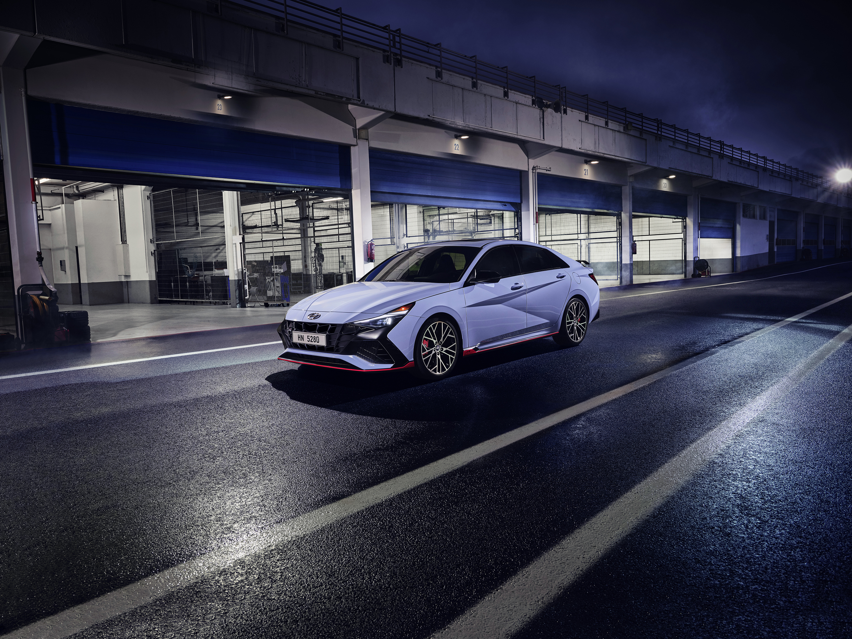 2021 Hyundai Elantra N Sport Car at Night Pit Lane HD Wallpaper
