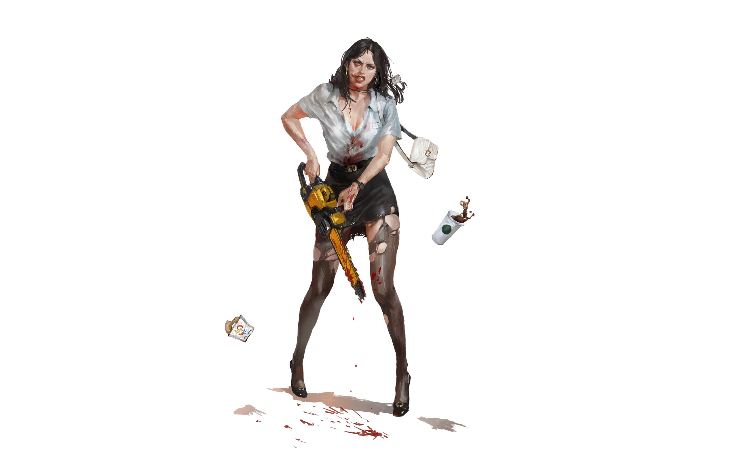 Dark Woman with Bloody Chainsaw HD Wallpaper