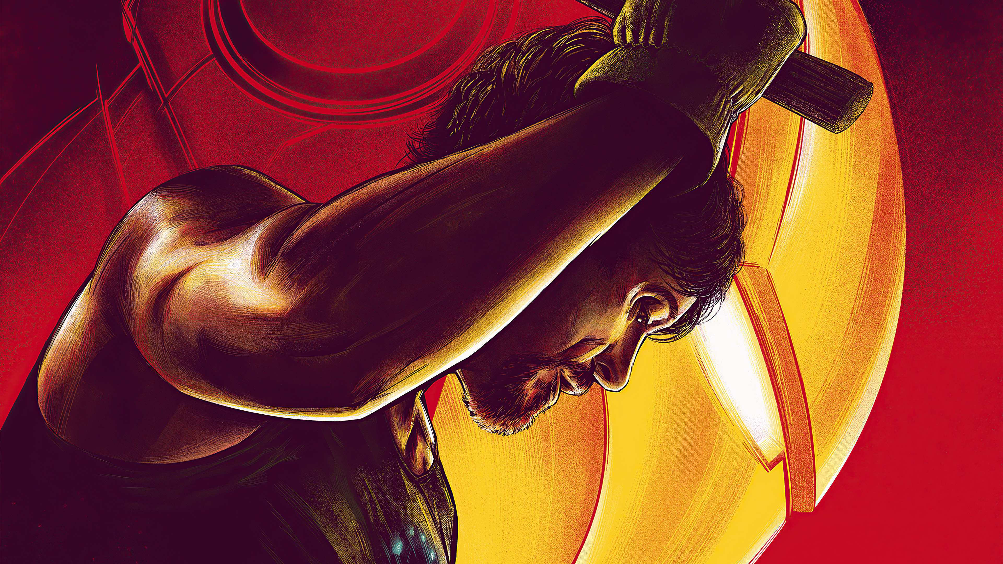 Robert Downey Jr. as Tony Stark forging Iron Man armor HD Wallpaper