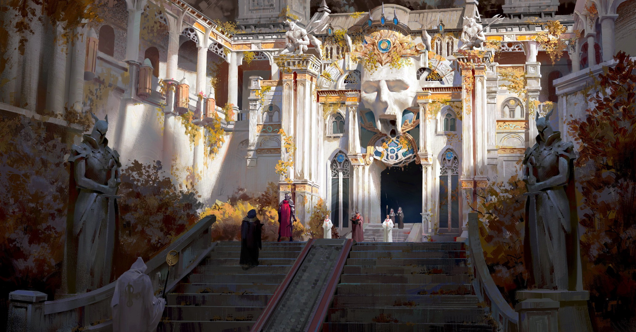 Dark City's Ancient Skull Temple Entrance HD Wallpaper