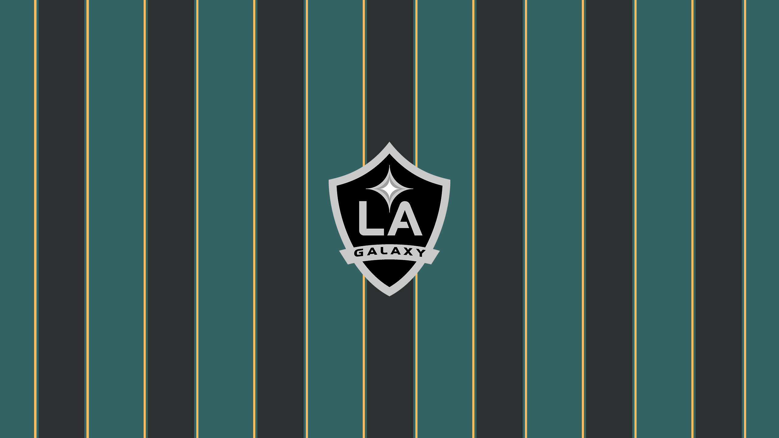 LA Galaxy Emblem on Dark Teal and Gold Stripes HD Wallpaper