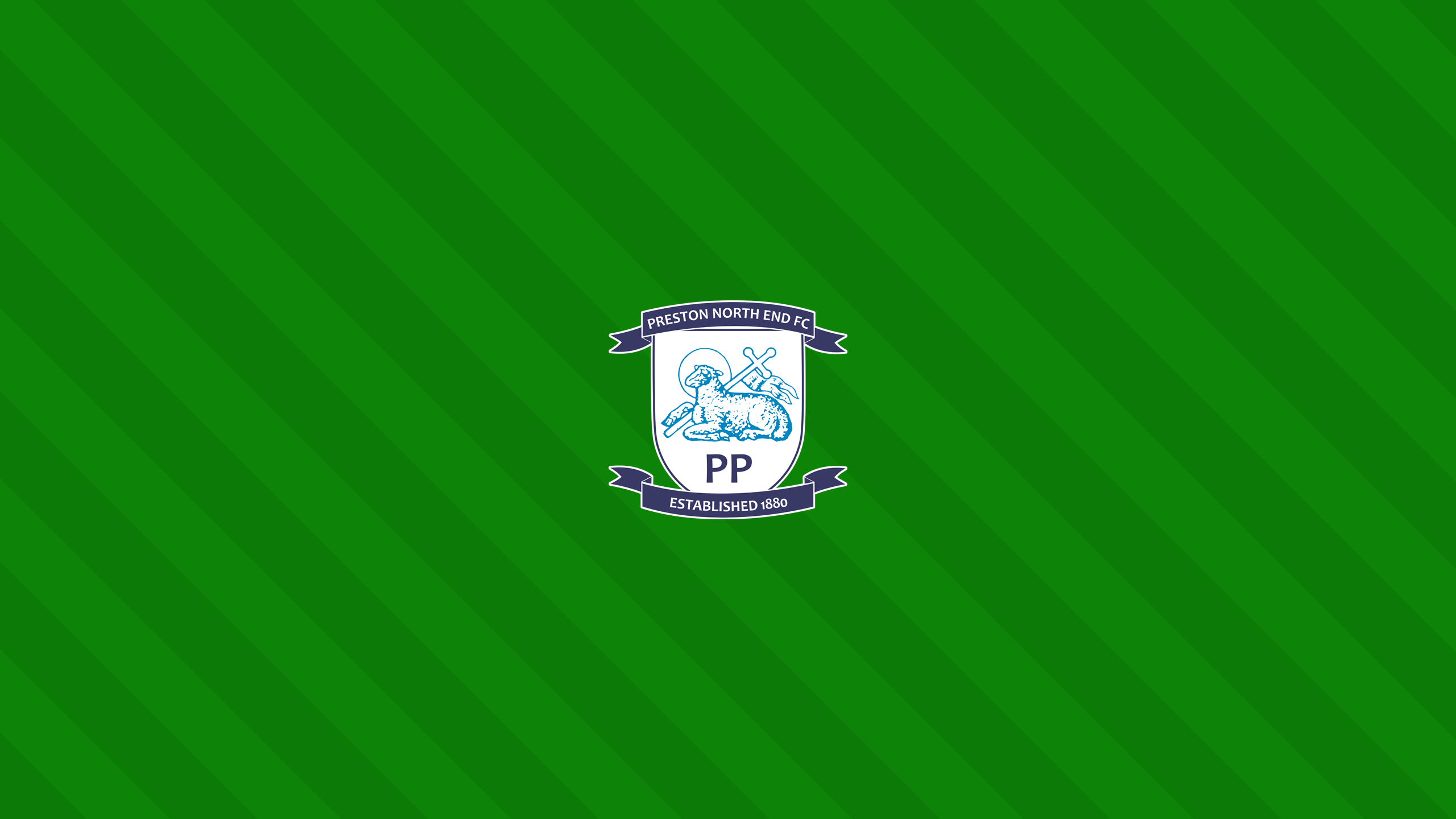 Preston North End FC Logo on Green Striped Background HD Wallpaper