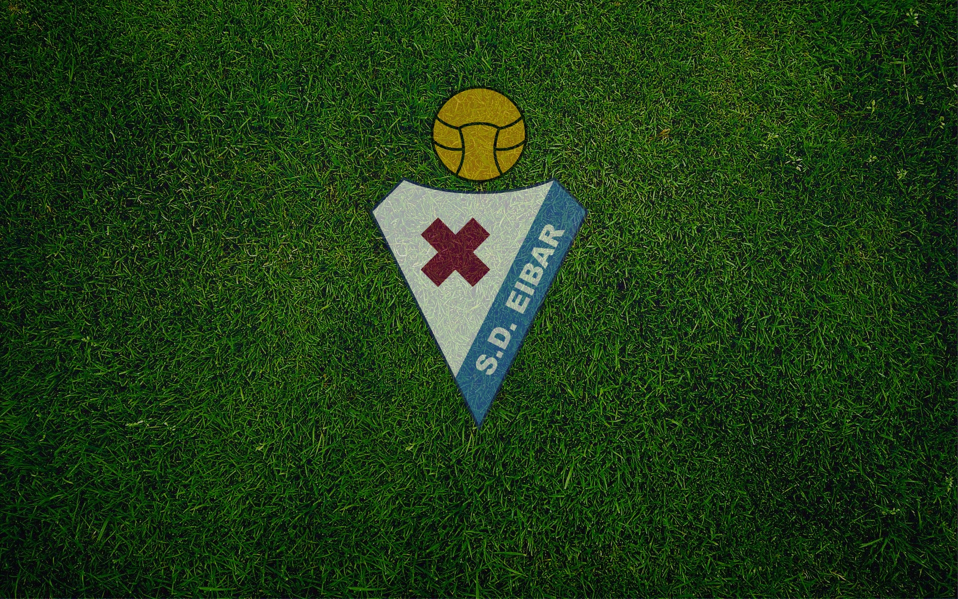 SD Eibar Emblem on Green Grass HD Wallpaper
