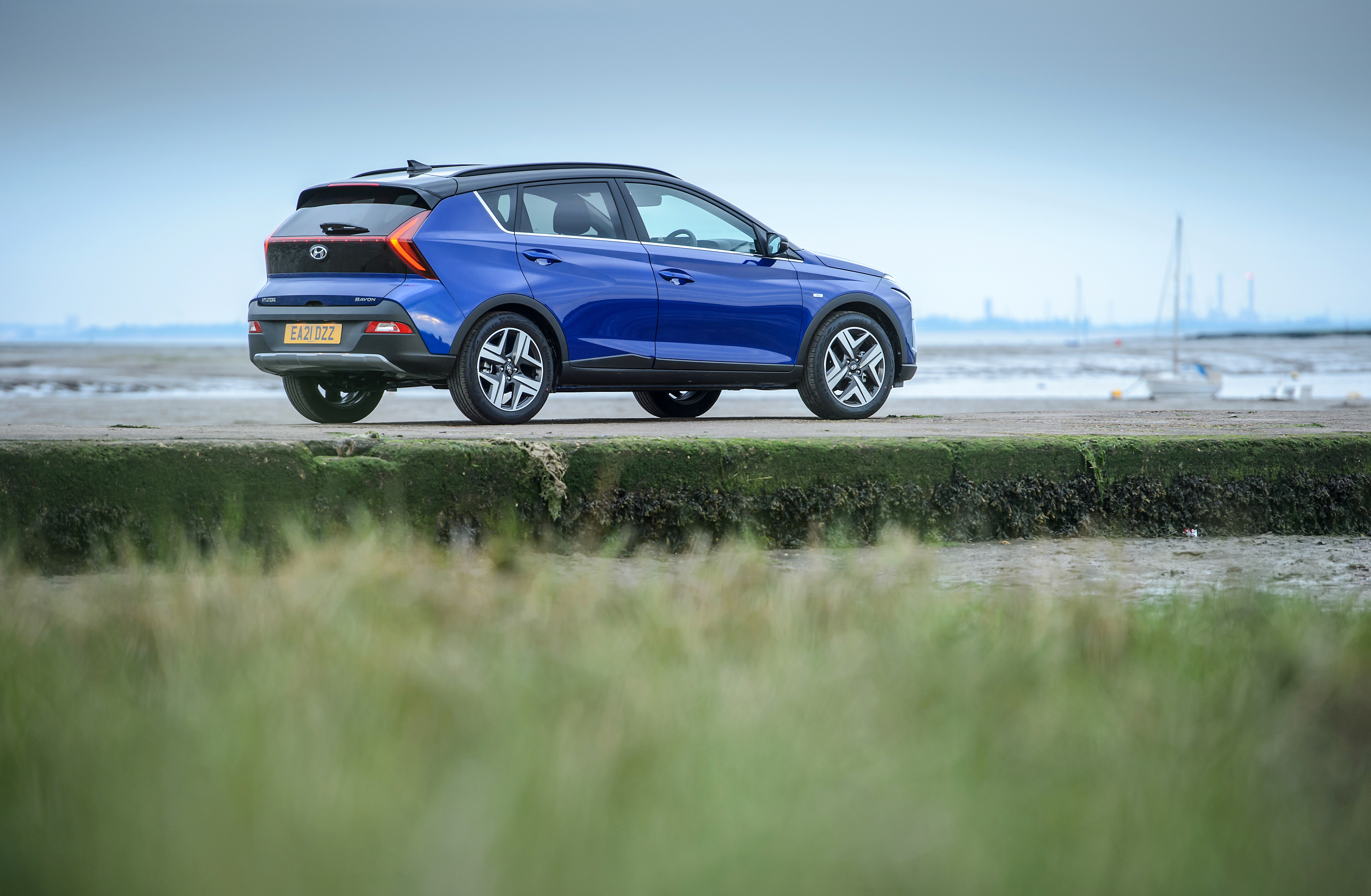Blue 2021 Hyundai Bayon SUV on the coast HD Wallpaper