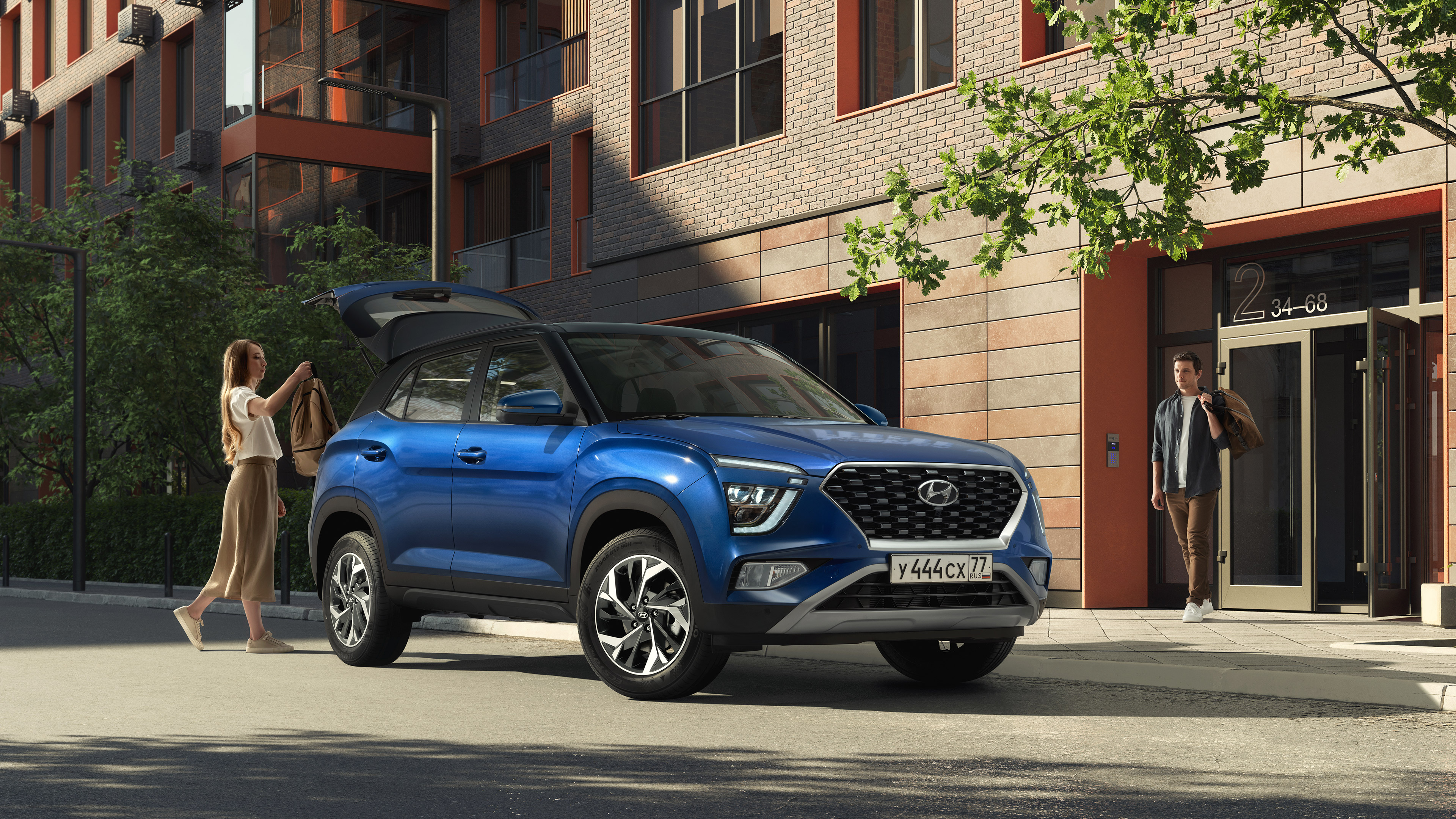 Blue 2021 Hyundai Creta SUV parked outside building HD Wallpaper
