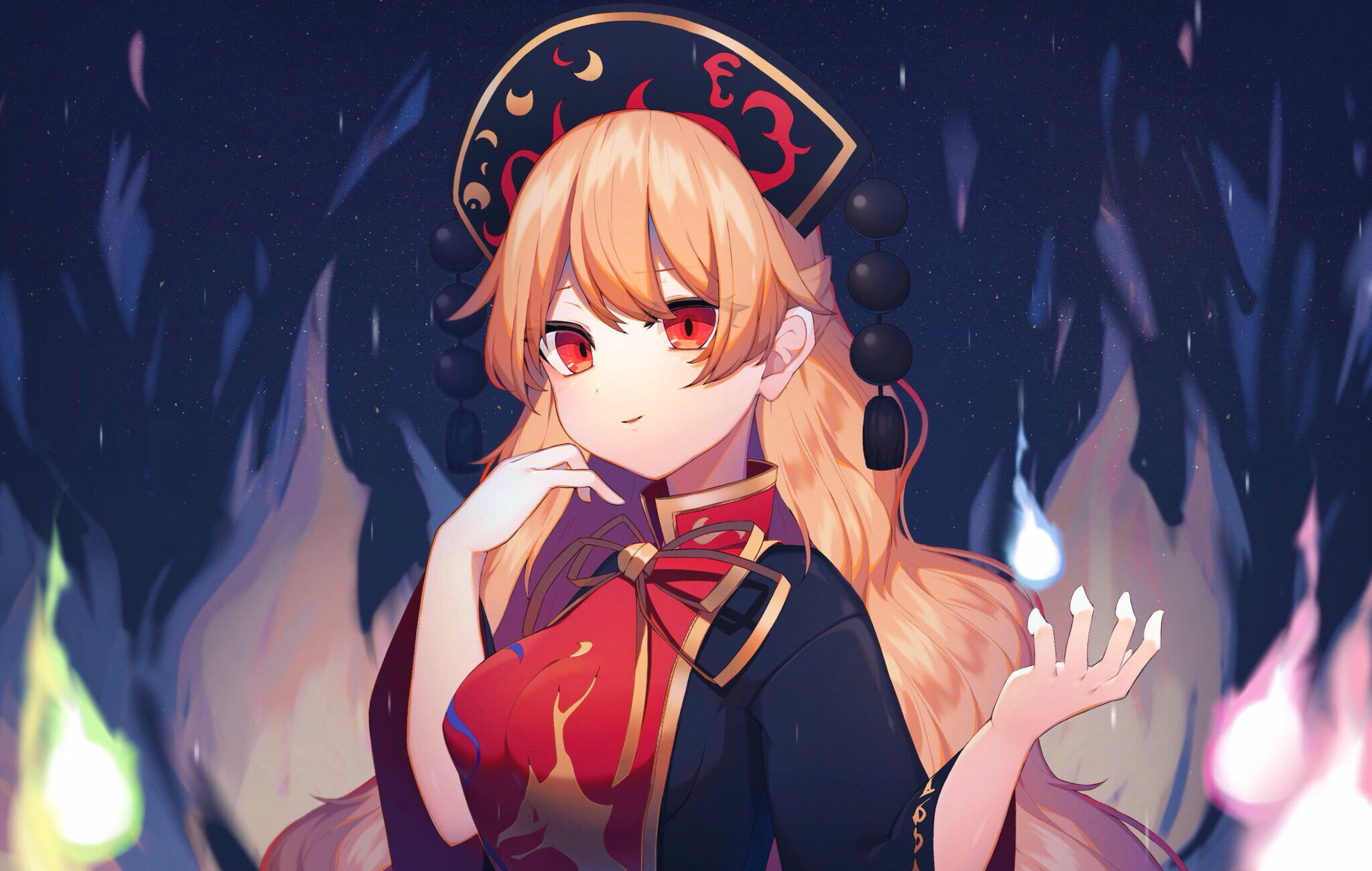 Junko from Touhou surrounded by flames HD Wallpaper