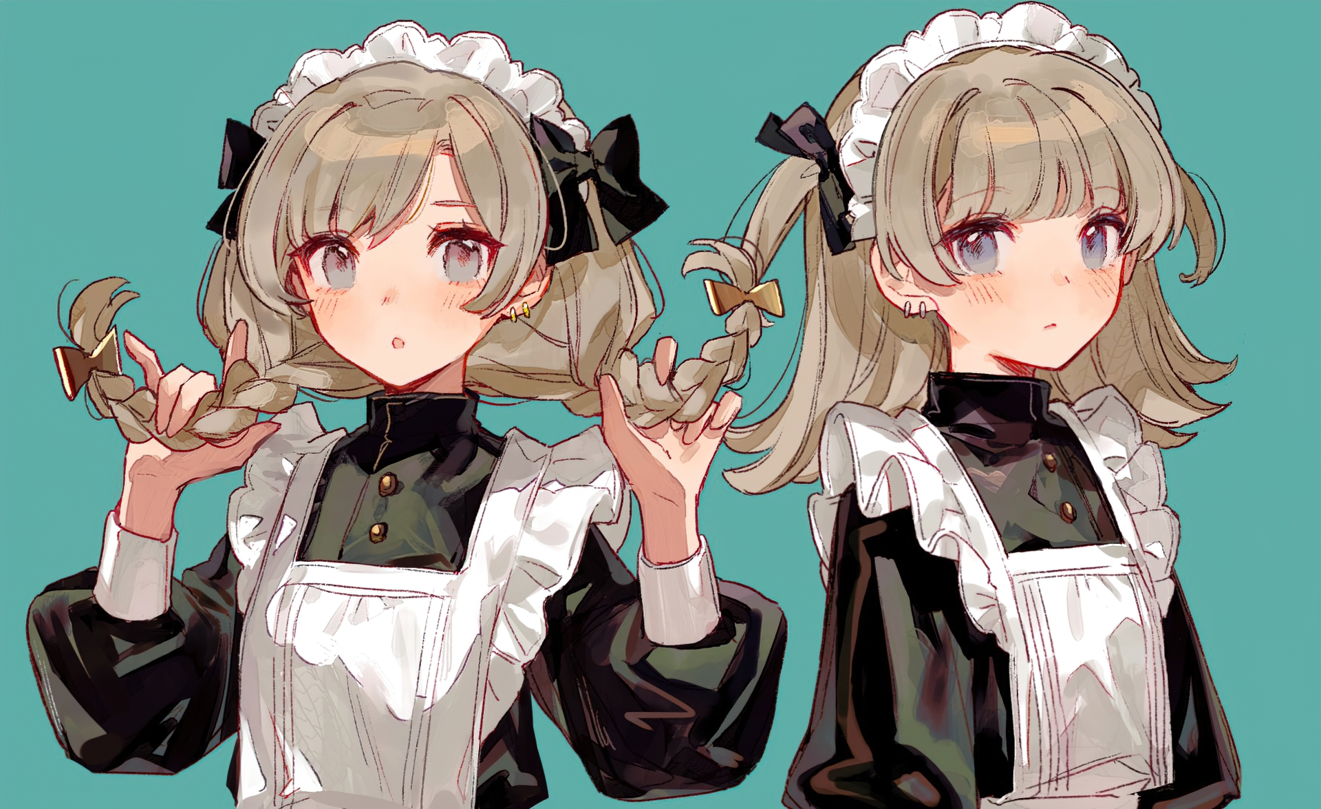 Two blonde maids with blue eyes in maid outfits HD Wallpaper