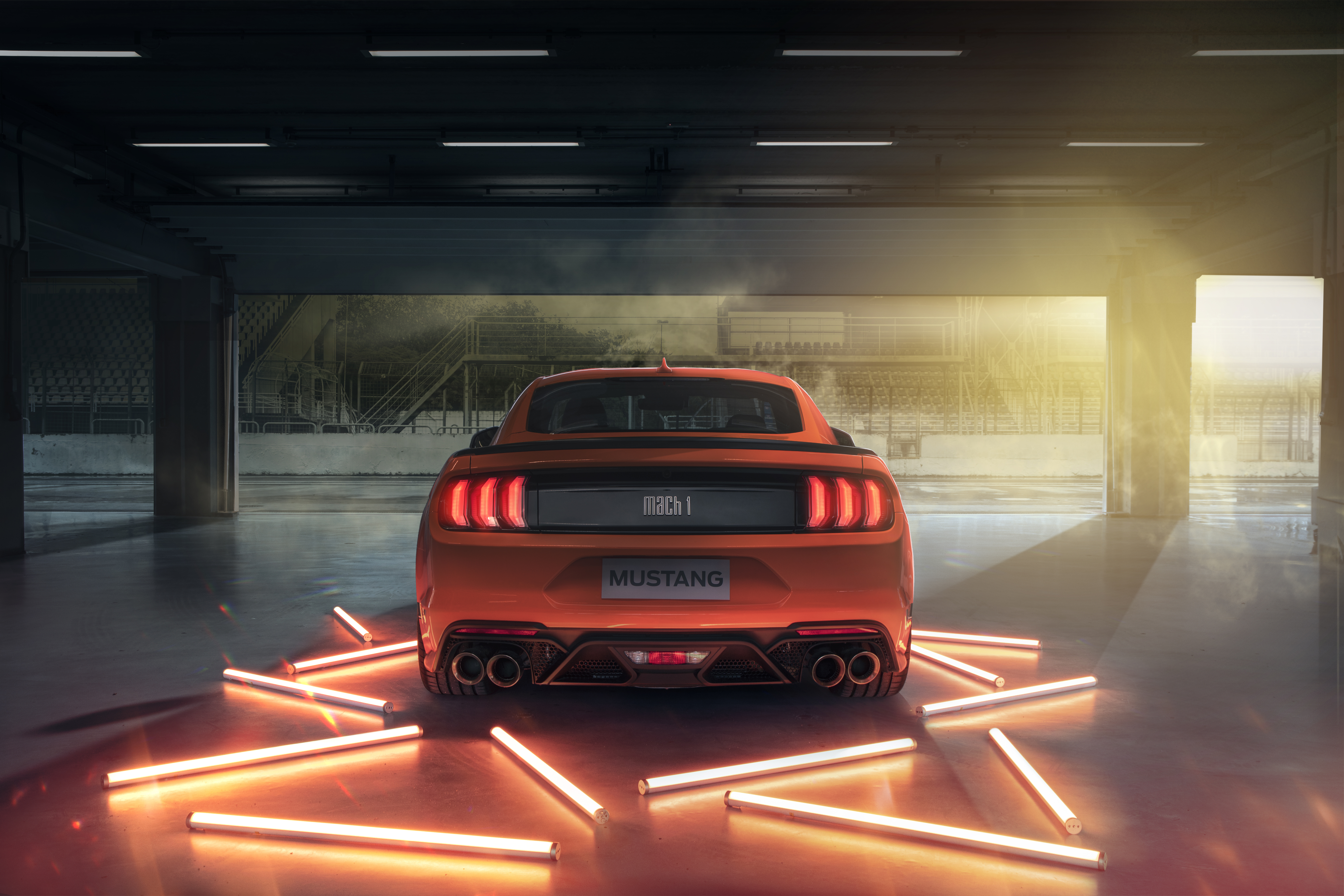 Ford Mustang Mach 1 muscle car with neon lights HD Wallpaper