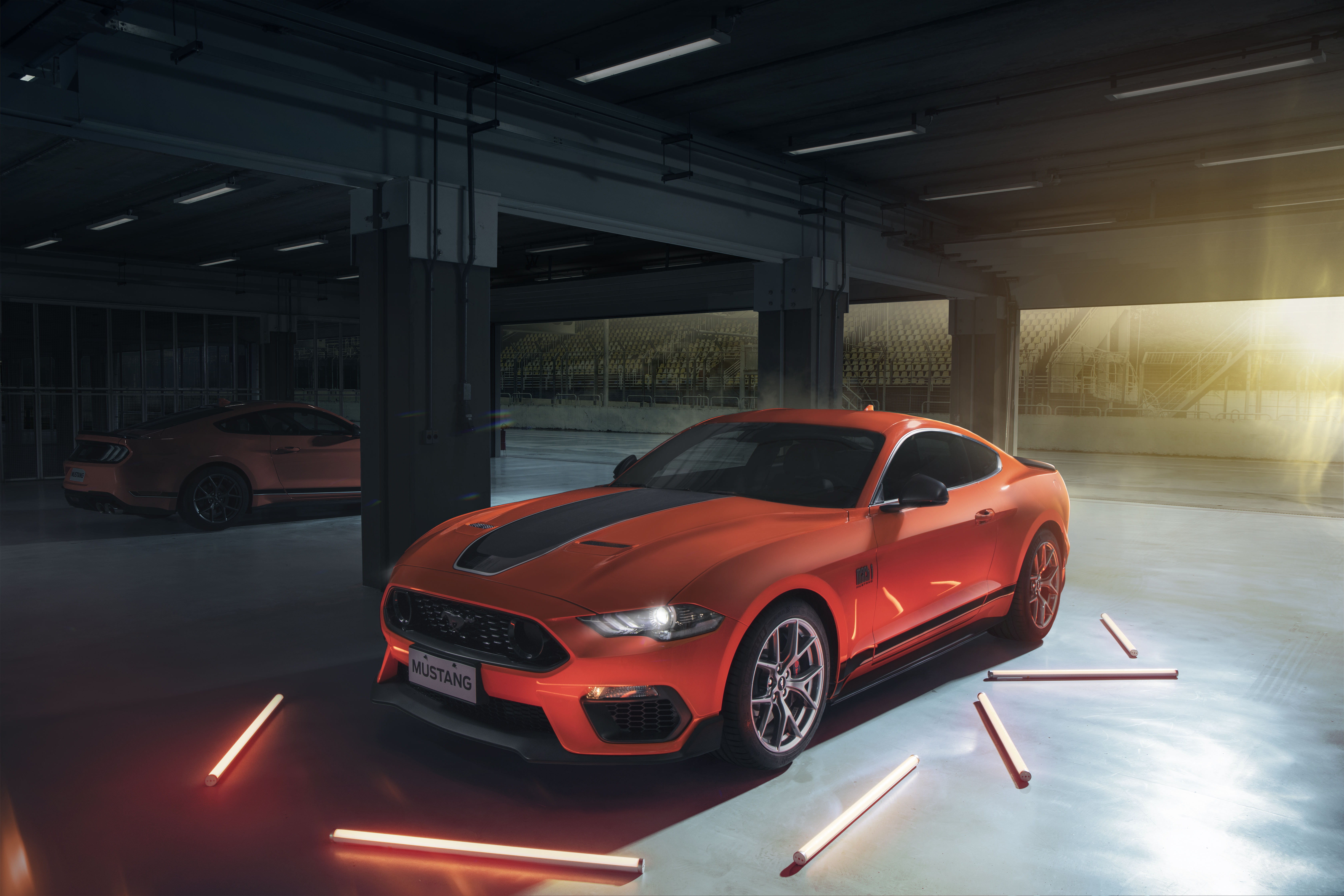 Ford Mustang Mach 1 muscle car in garage HD Wallpaper