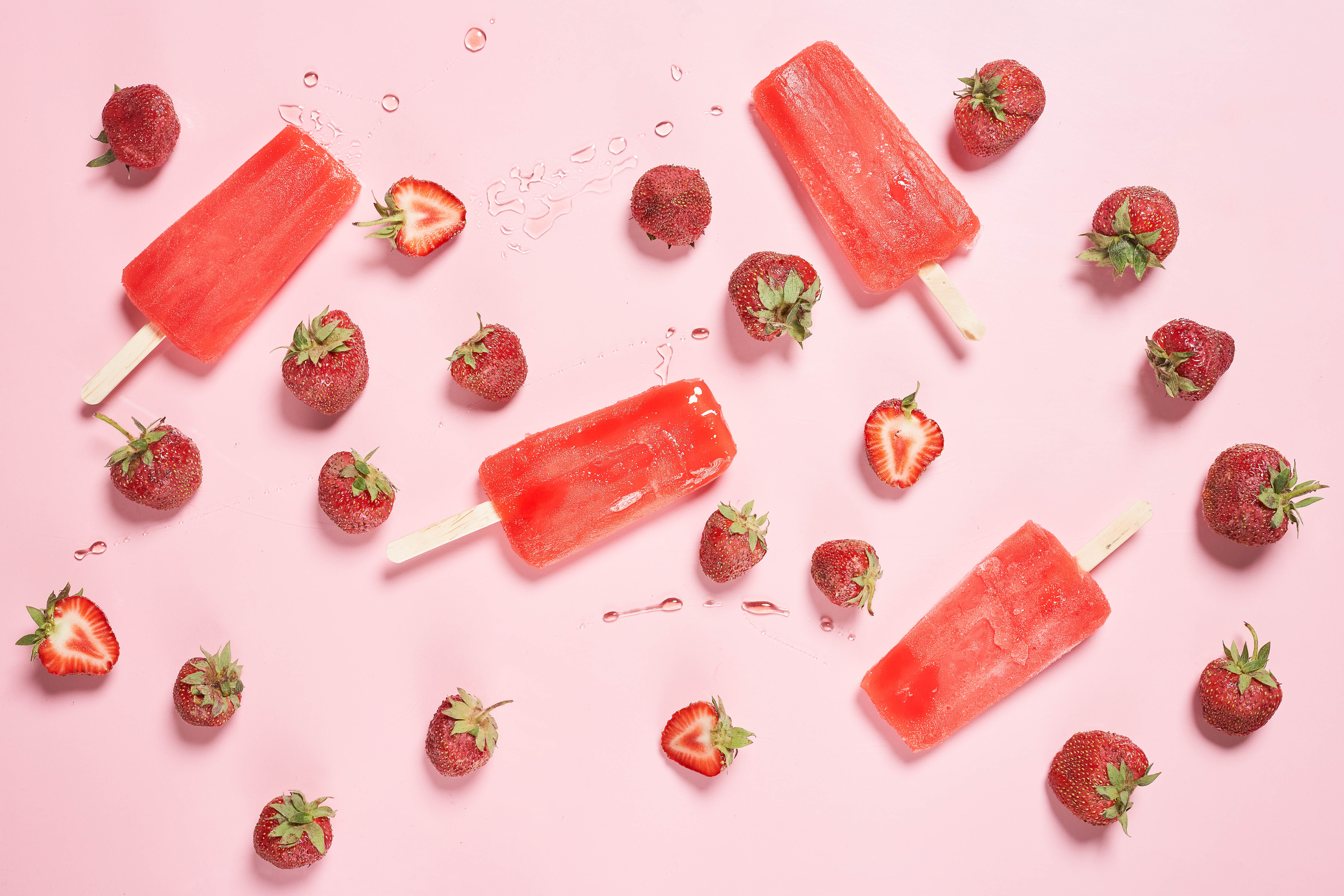 Strawberry Popsicles with Fresh Berries 4K HD Wallpaper