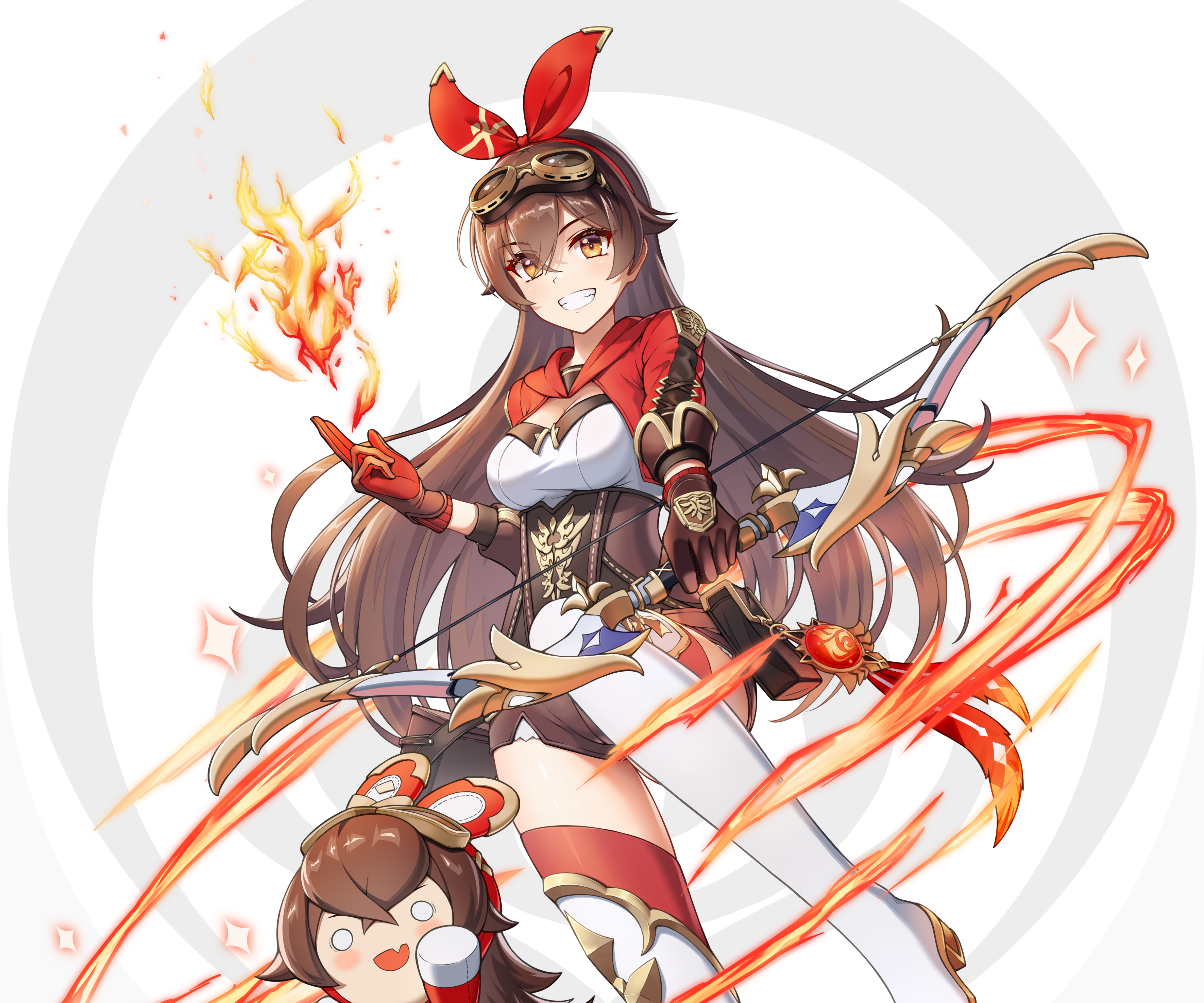 Amber from Genshin Impact in Fiery Action HD Wallpaper