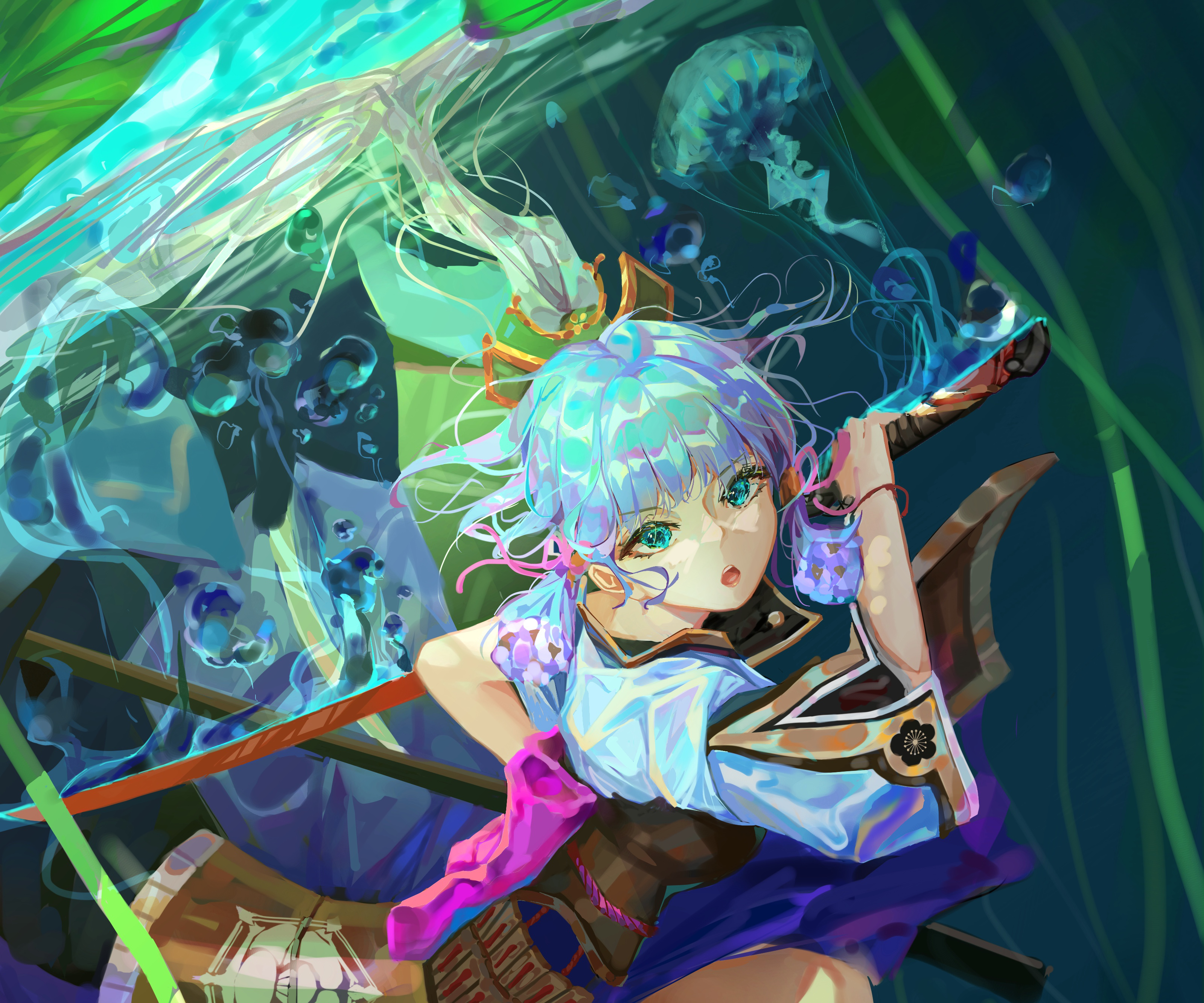 Kamisato Ayaka in a vibrant underwater scene HD Wallpaper