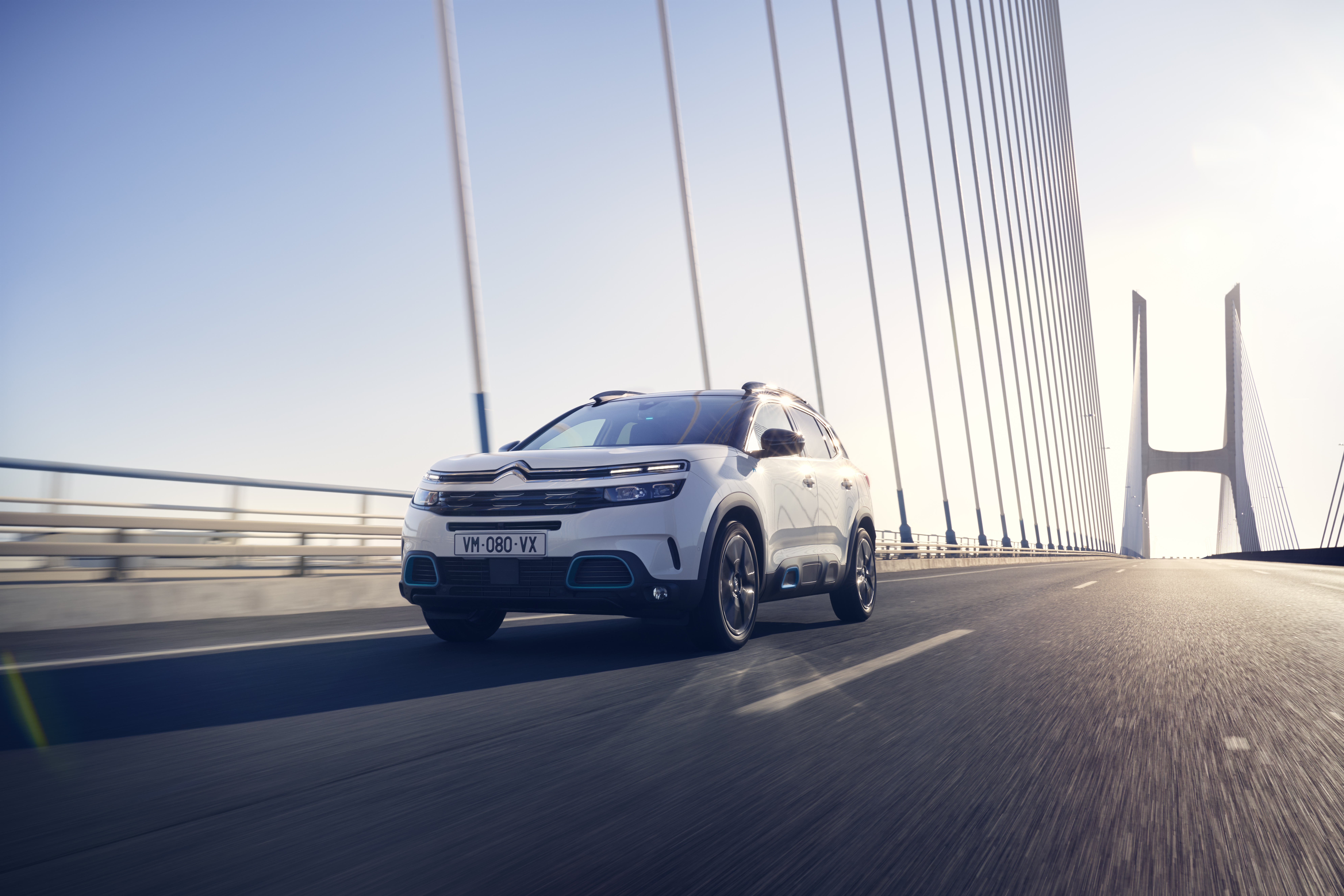 White Citroën C5 Aircross SUV Hybrid on a bridge HD Wallpaper