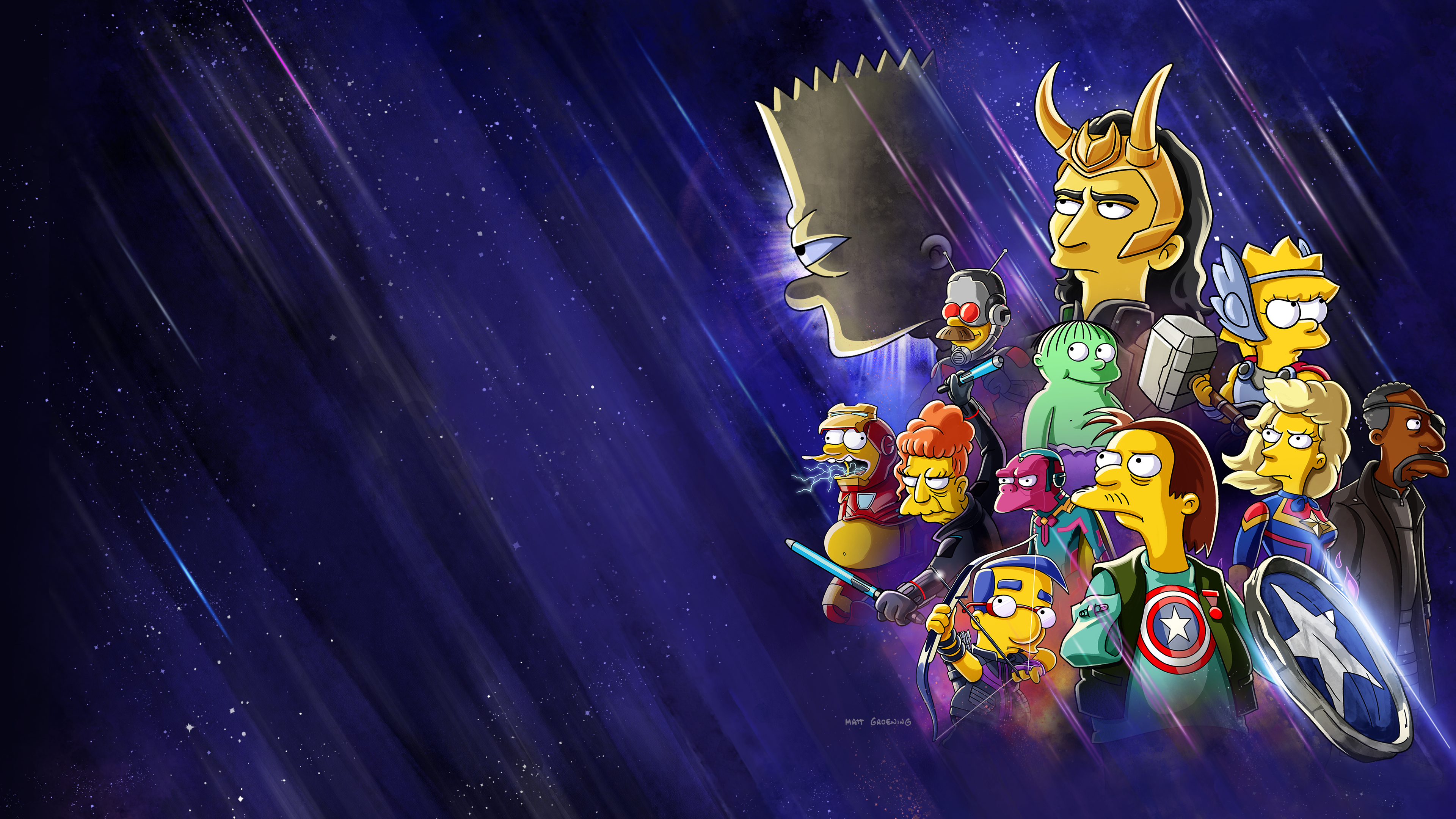 The Simpsons as Marvel Superheroes in Space HD Wallpaper