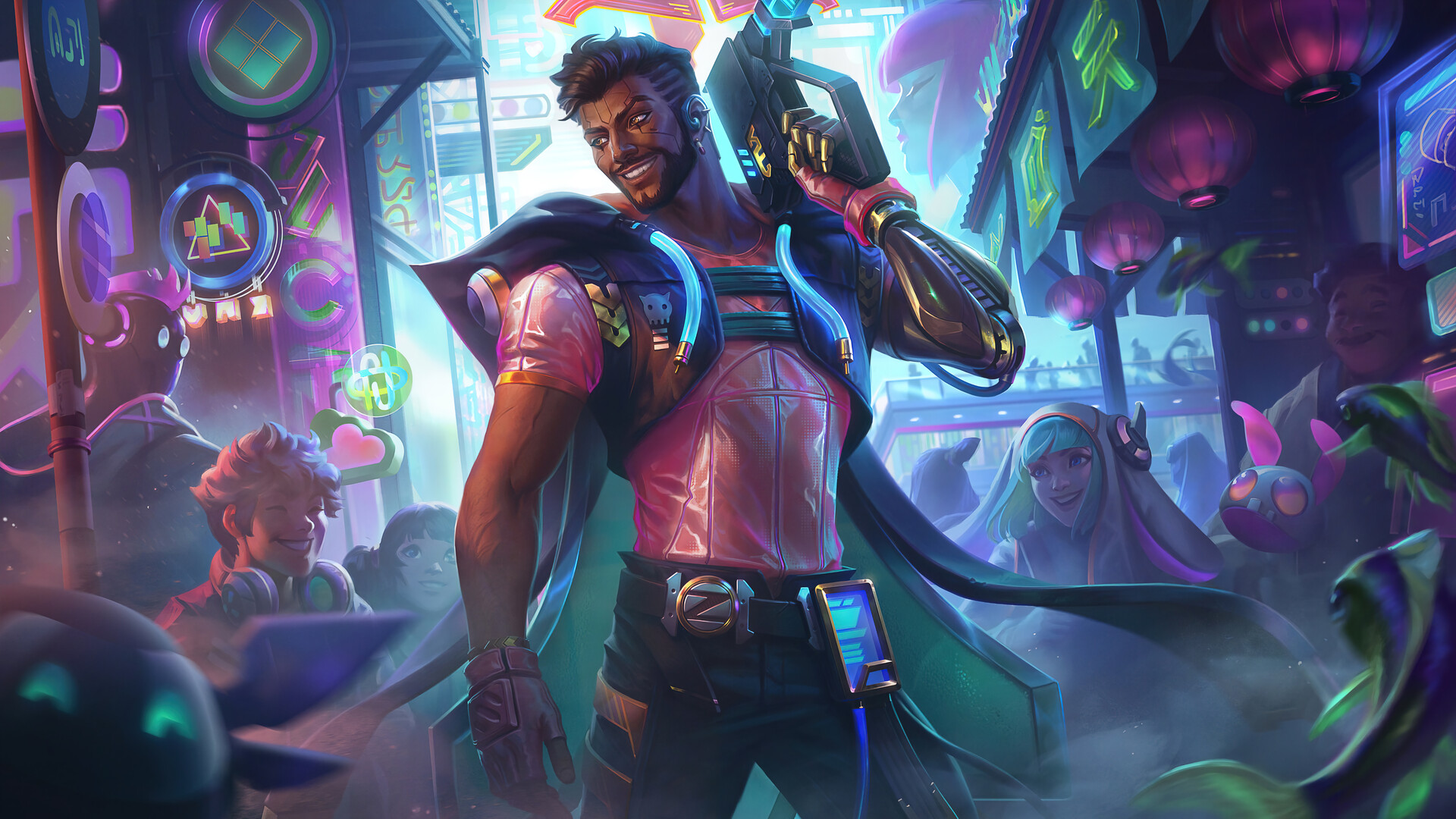 Akshan League of Legends Neon City HD Wallpaper