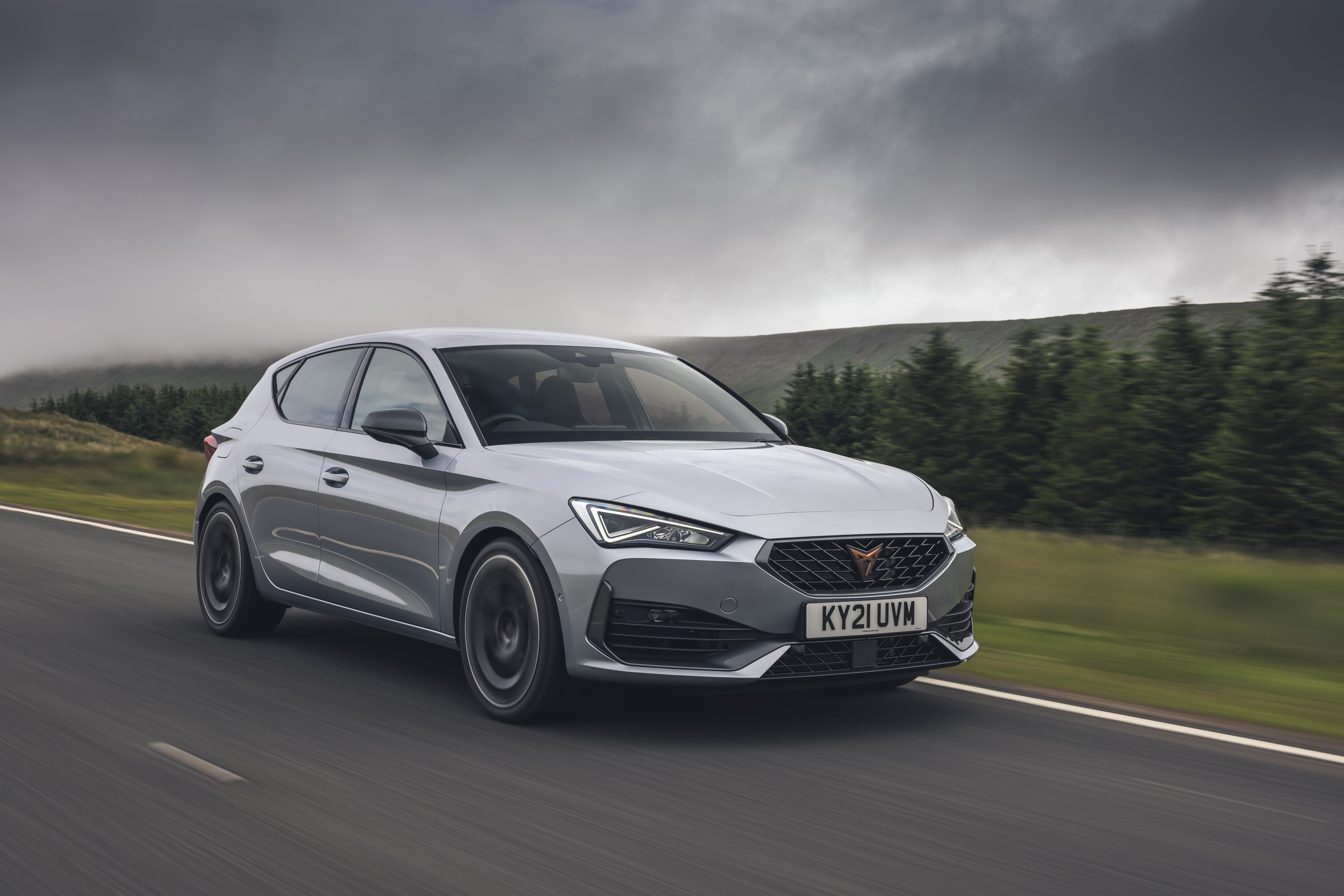 Silver 2021 Cupra Leon VZ3 driving on a road HD Wallpaper