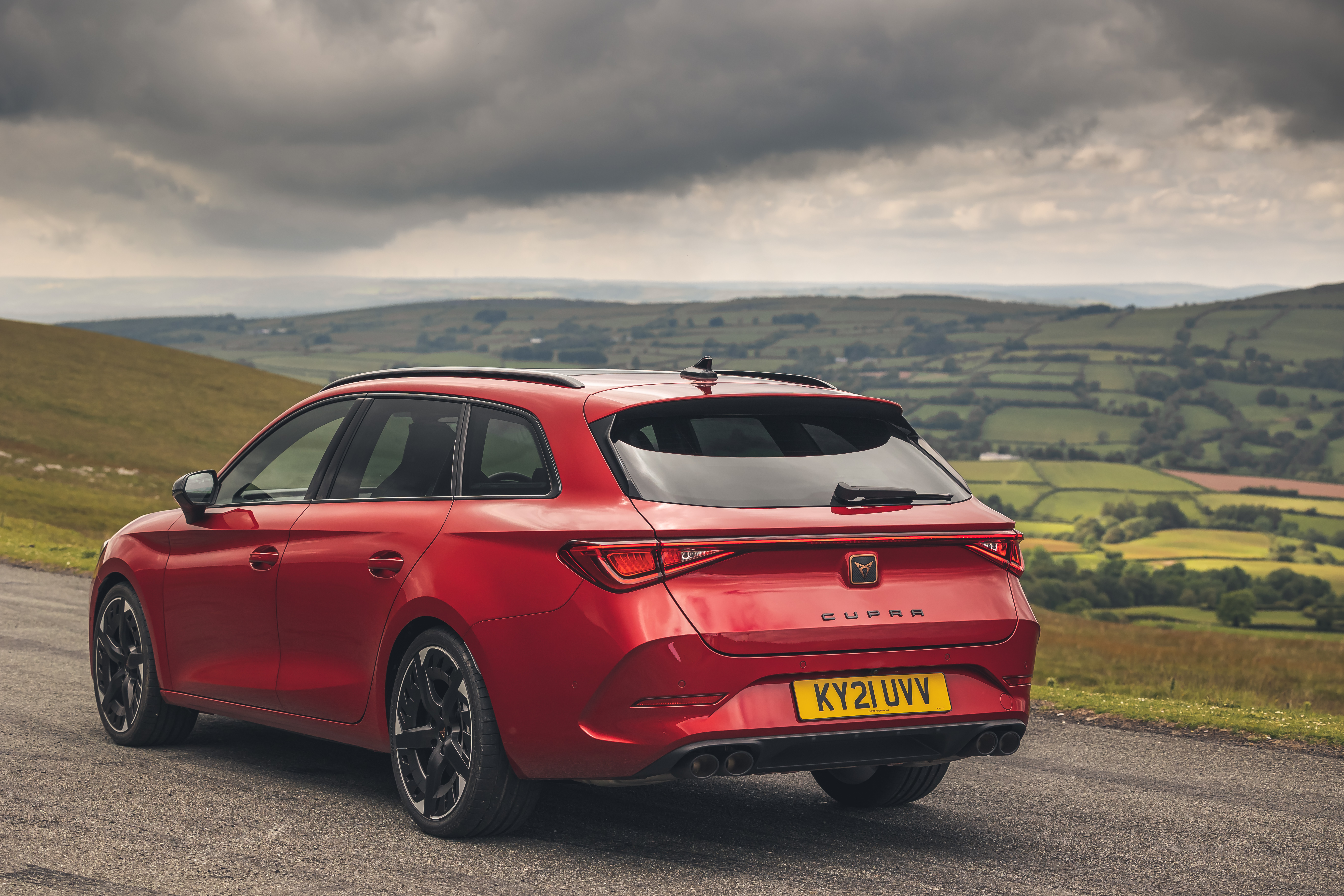 Red 2021 Cupra Leon Estate on a Country Road HD Wallpaper