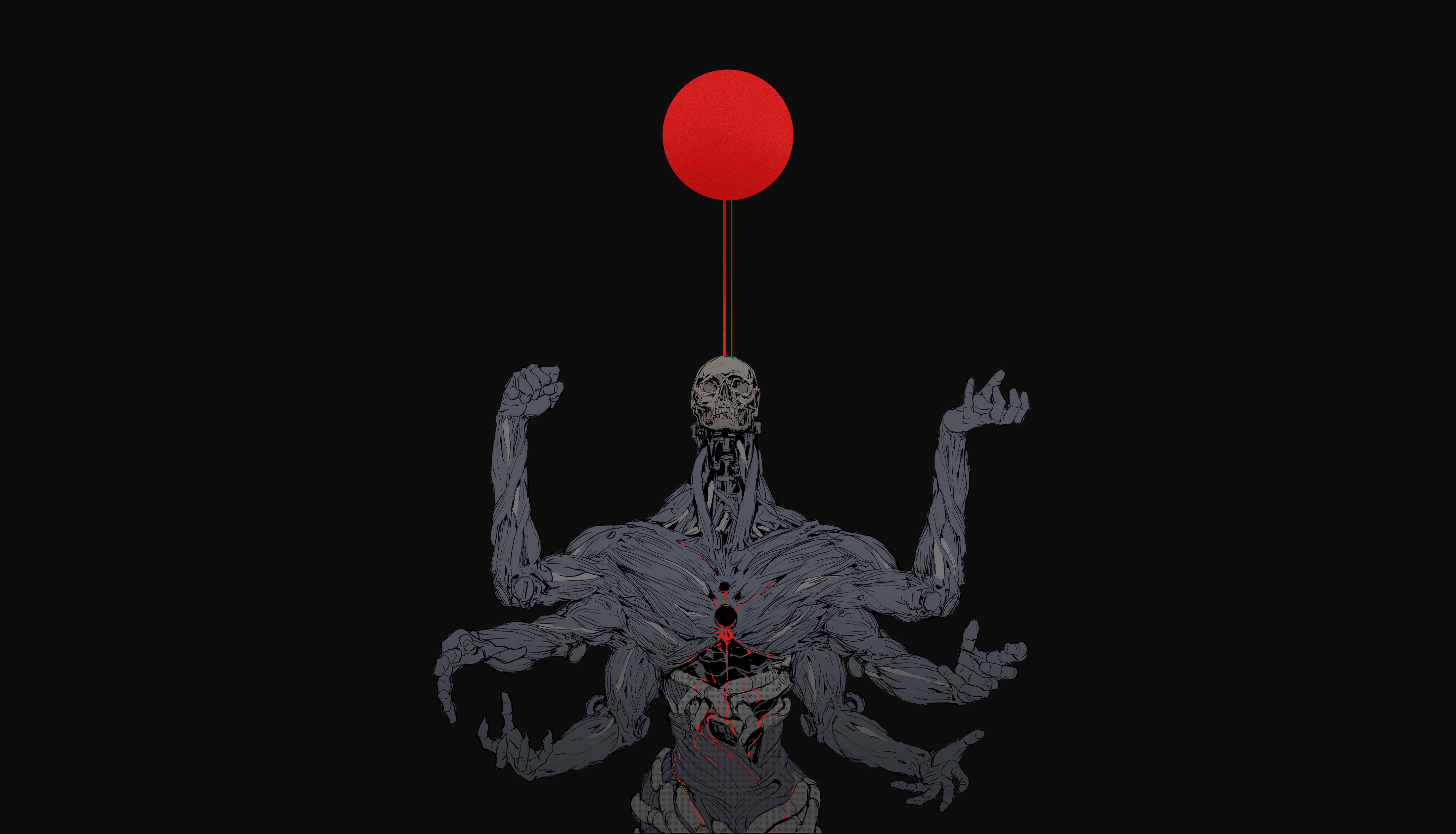 Dark Skull with Red Balloon and Multiple Arms HD Wallpaper