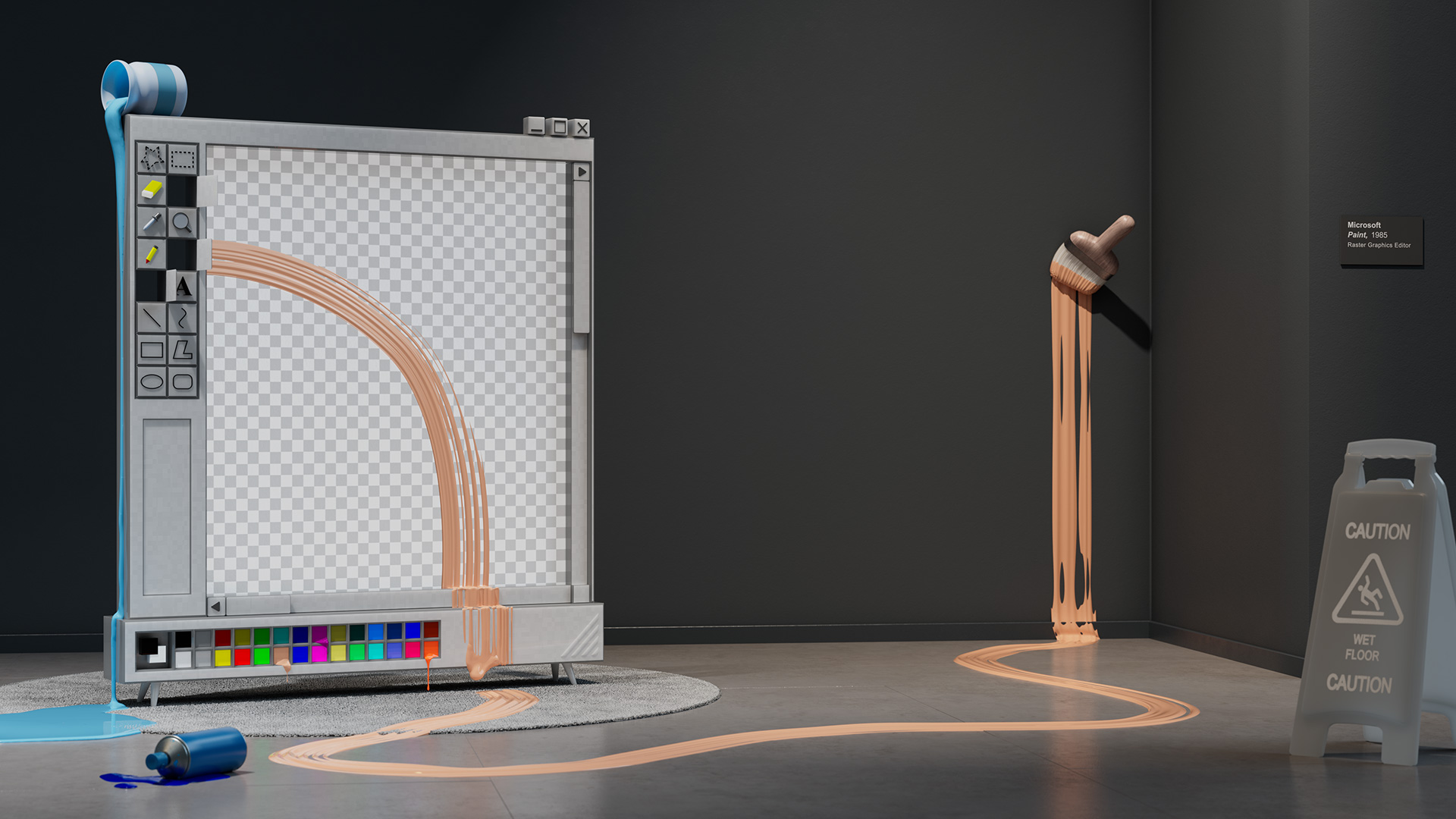 Microsoft Paint 3D art installation with dripping paint HD Wallpaper