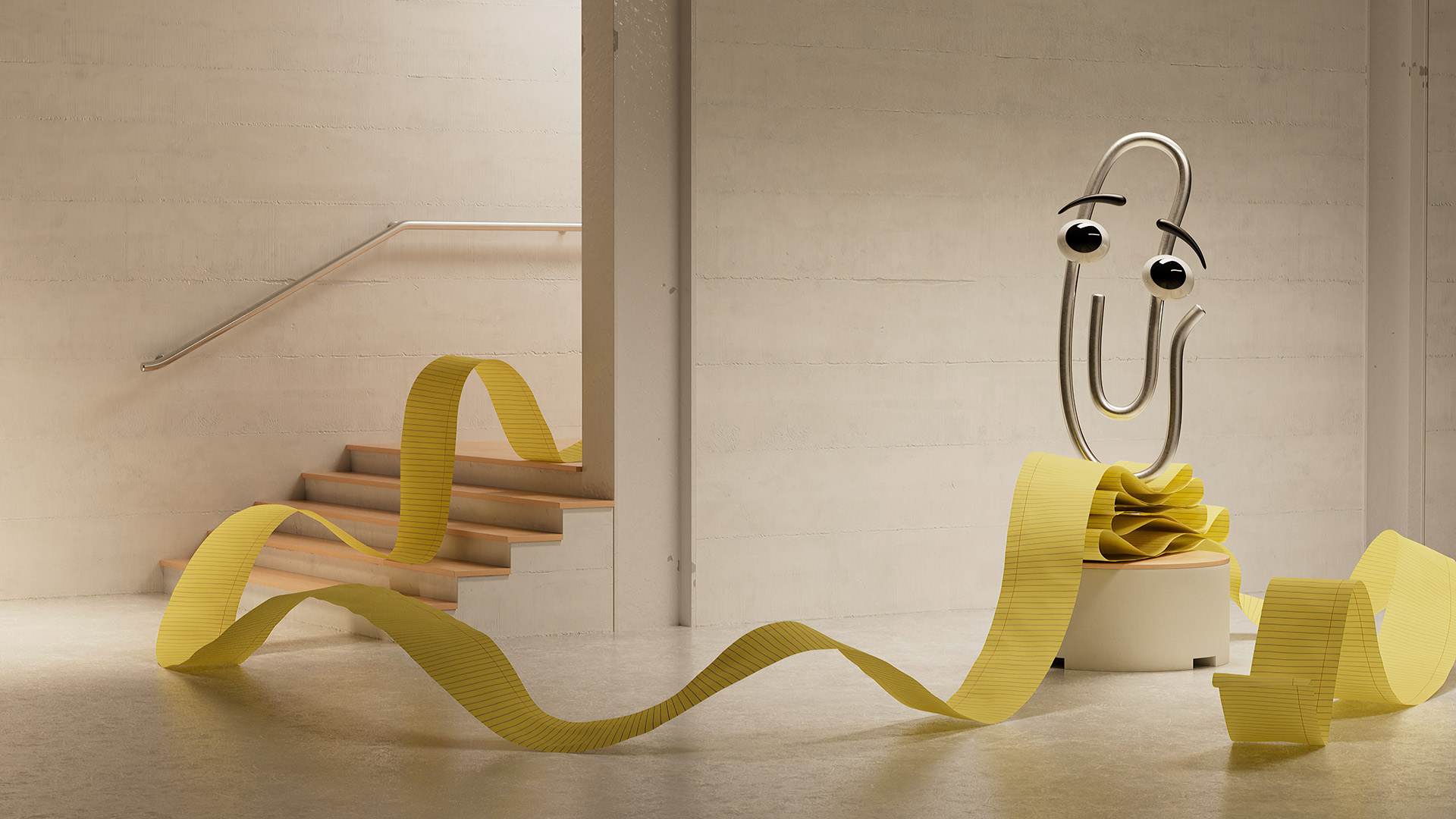 Clippy the Office Assistant with a long yellow paper scroll HD Wallpaper