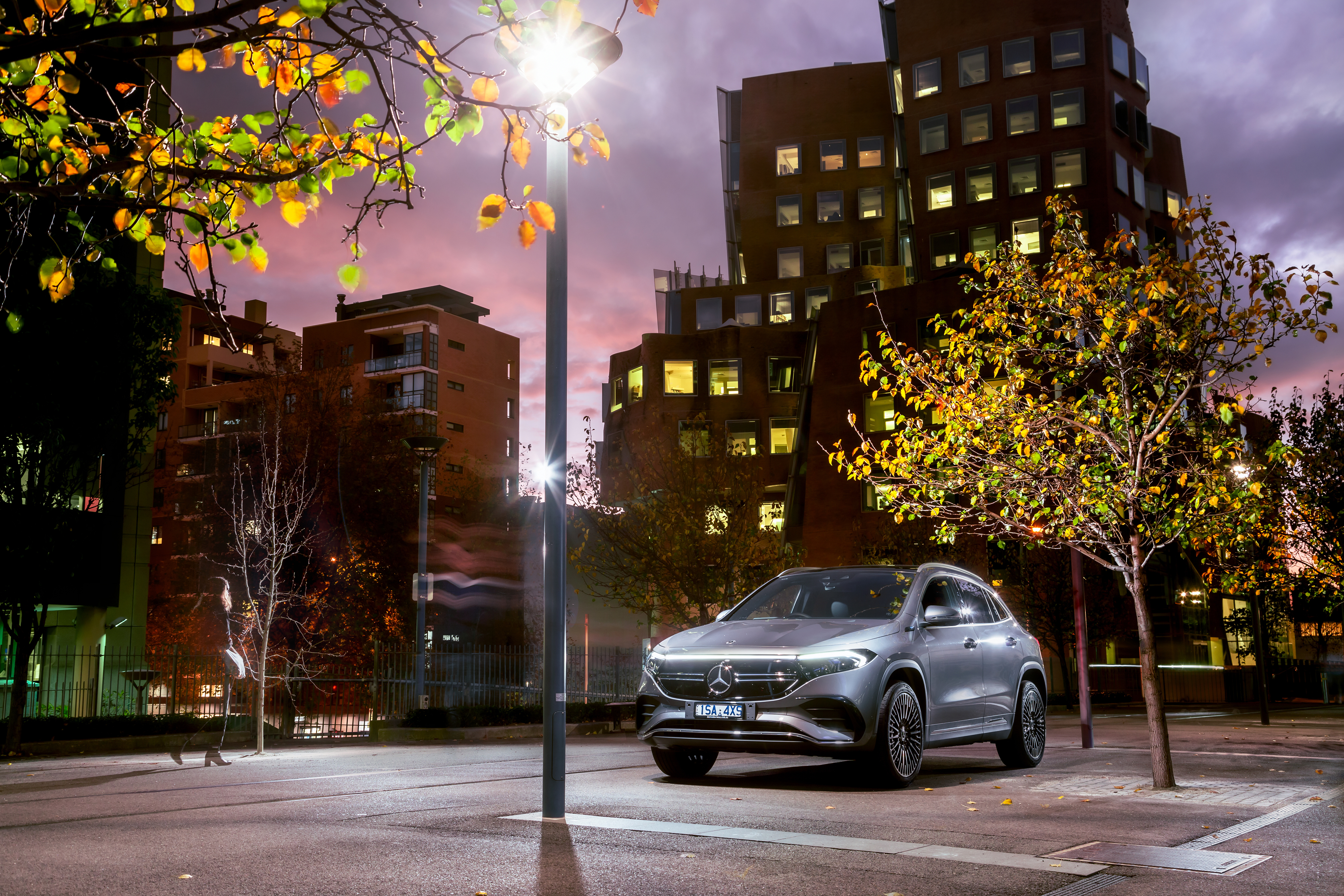 Grey 2021 Mercedes-Benz EQA 250 AMG Line SUV at night HD Wallpaper