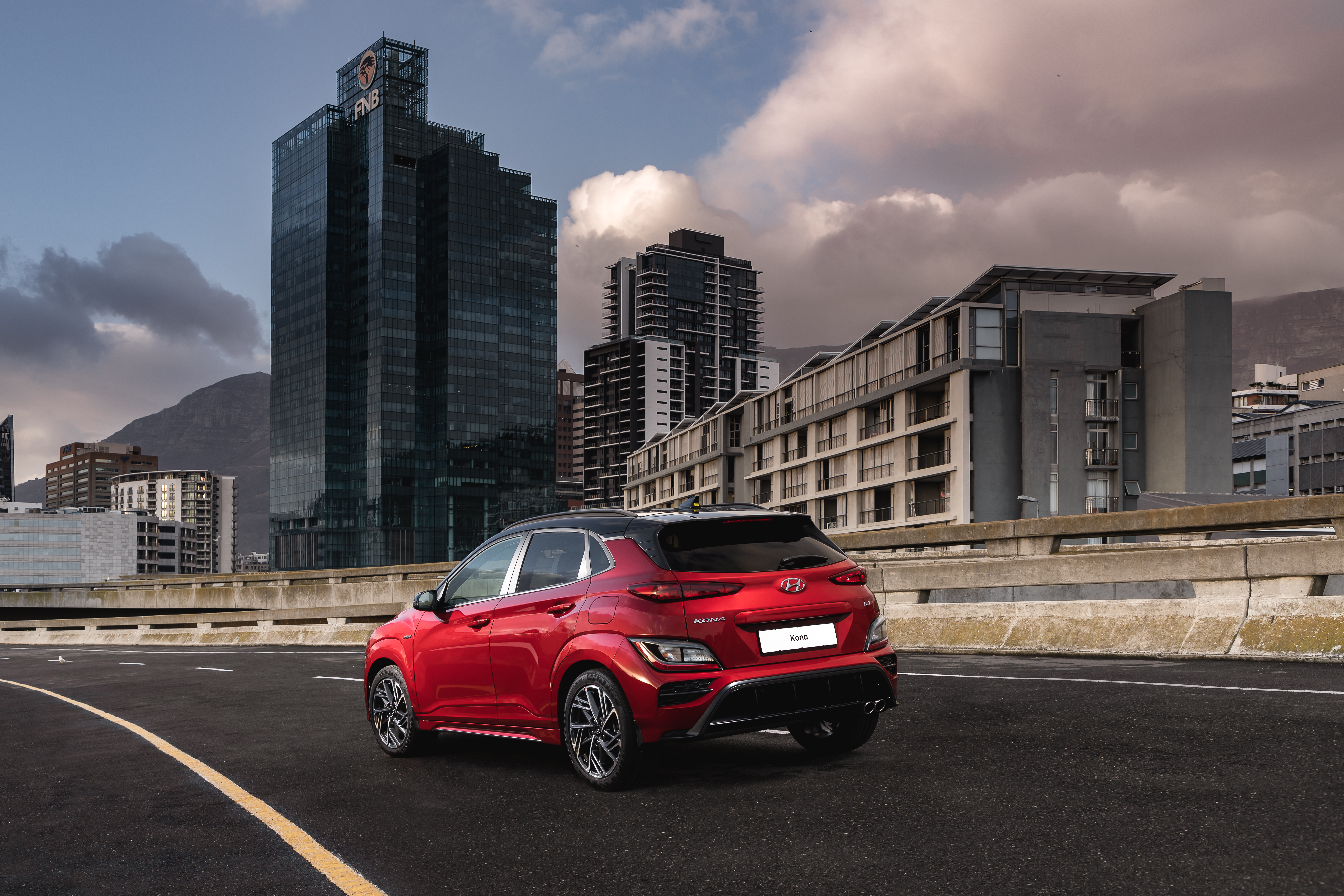 Red 2021 Hyundai Kona N Line SUV in city HD Wallpaper