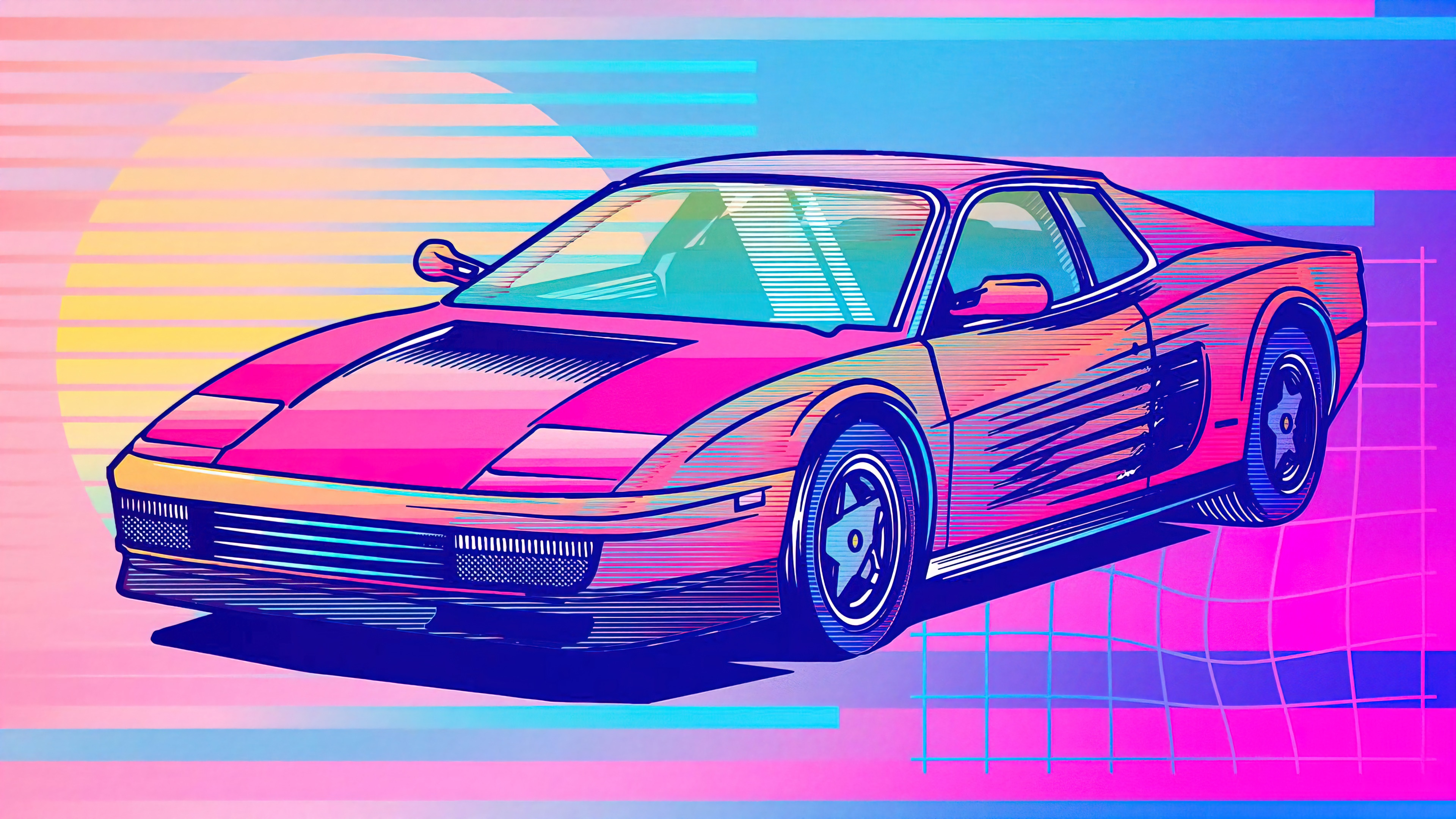 Retro sports car in digital art style HD Wallpaper