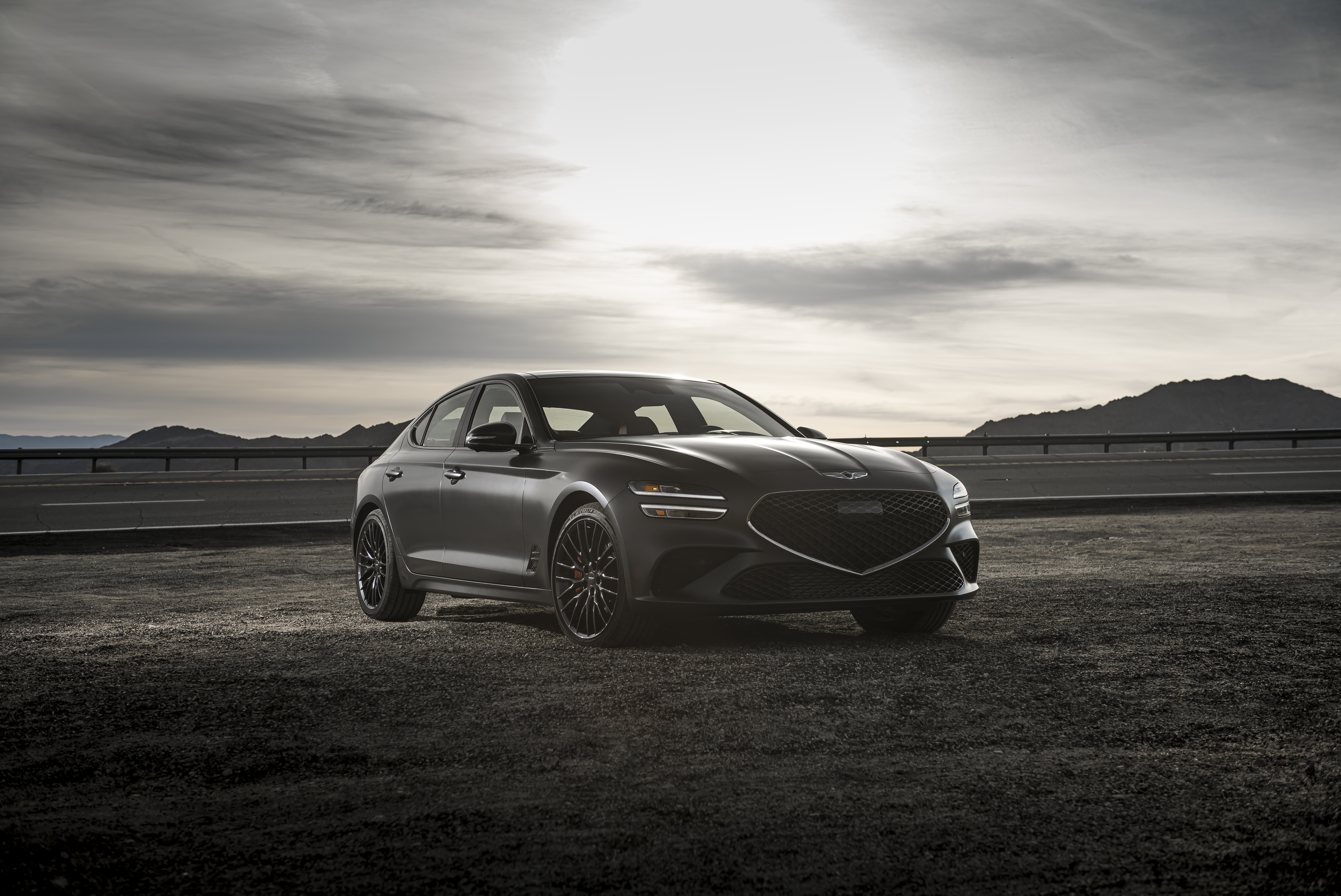 Grey 2022 Genesis G70 3.3T AWD luxury car HD Wallpaper