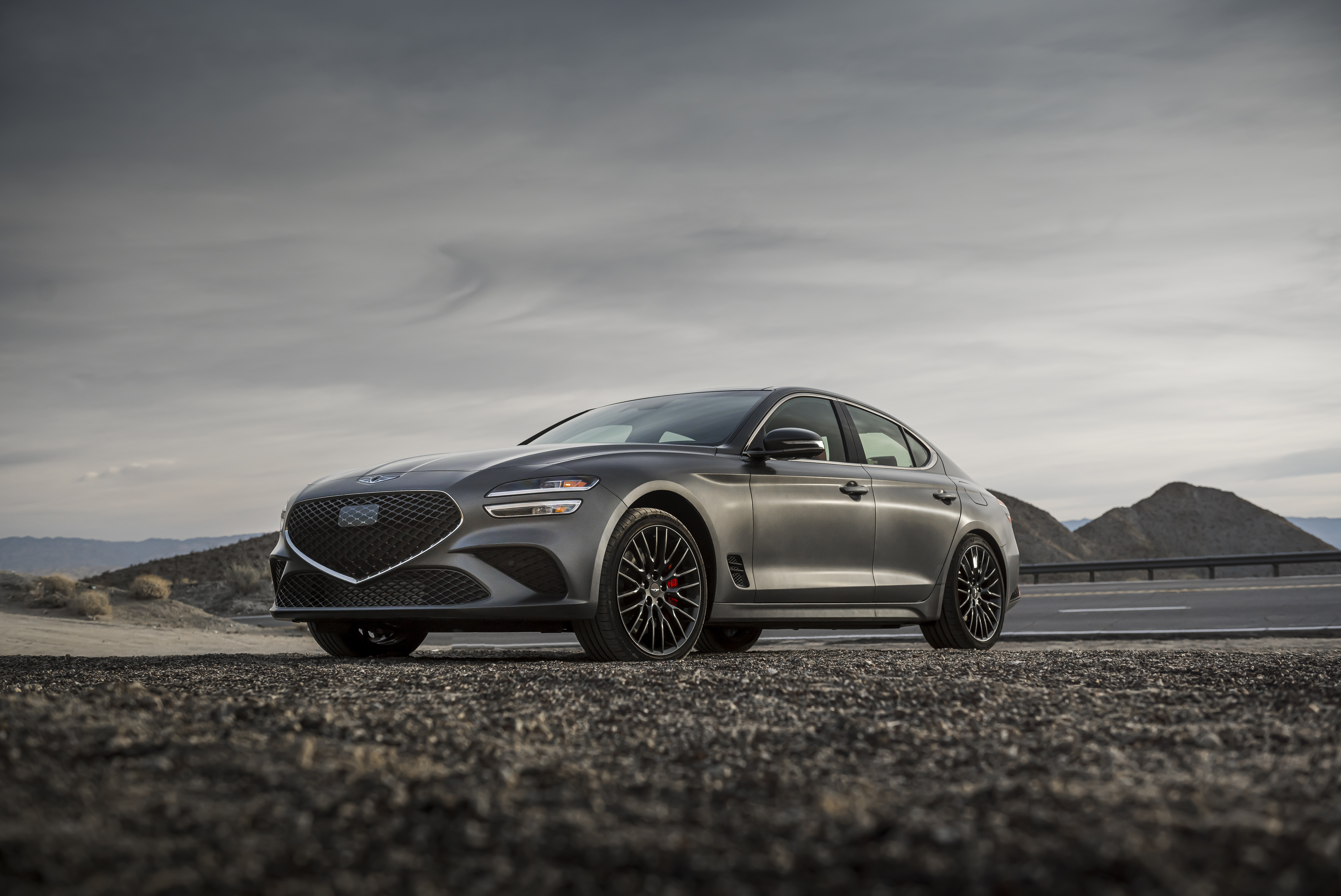 Grey 2022 Genesis G70 3.3T AWD luxury car HD Wallpaper