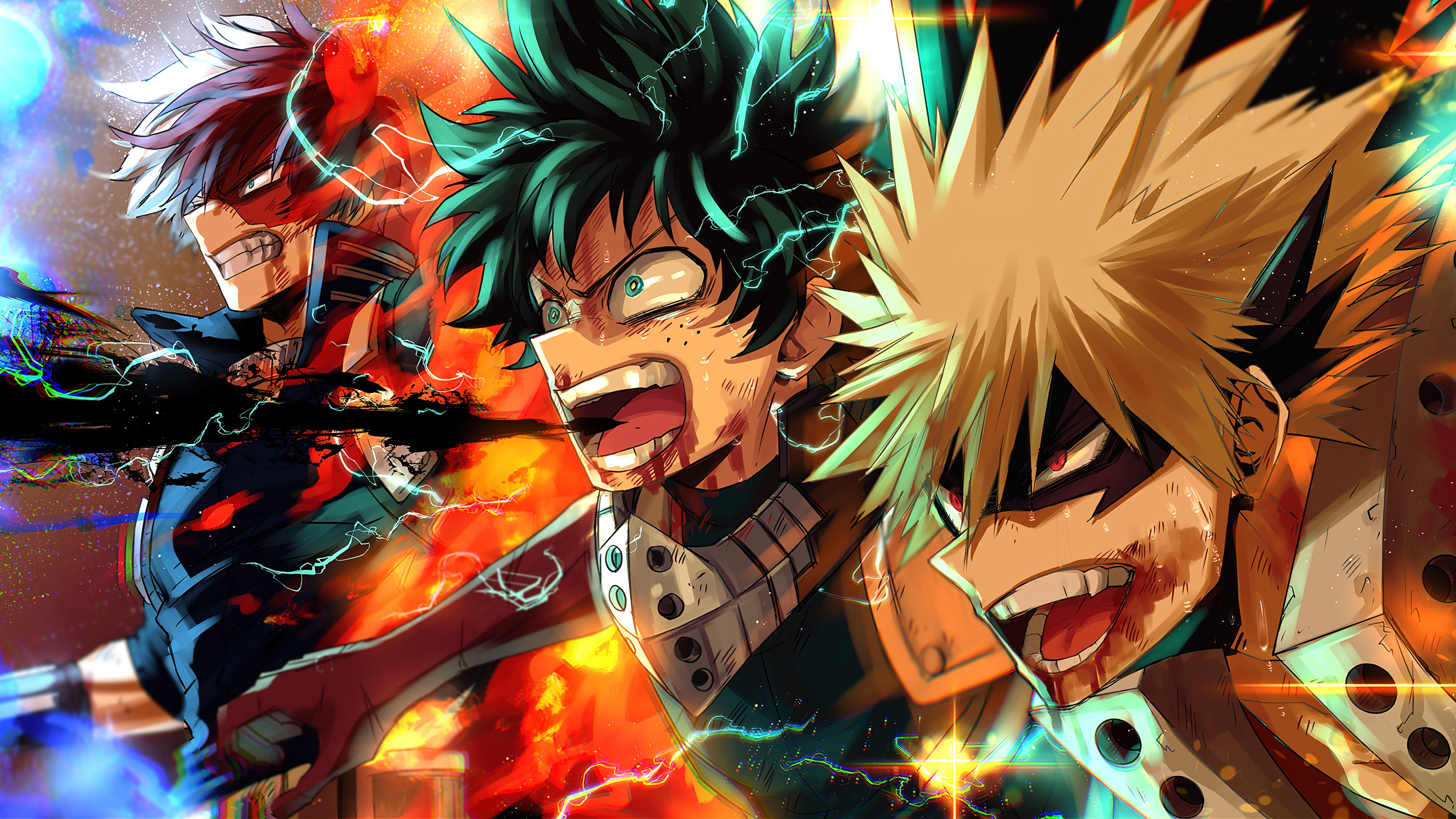 My Hero Academia Action Scene with Bakugo Izuku HD Wallpaper