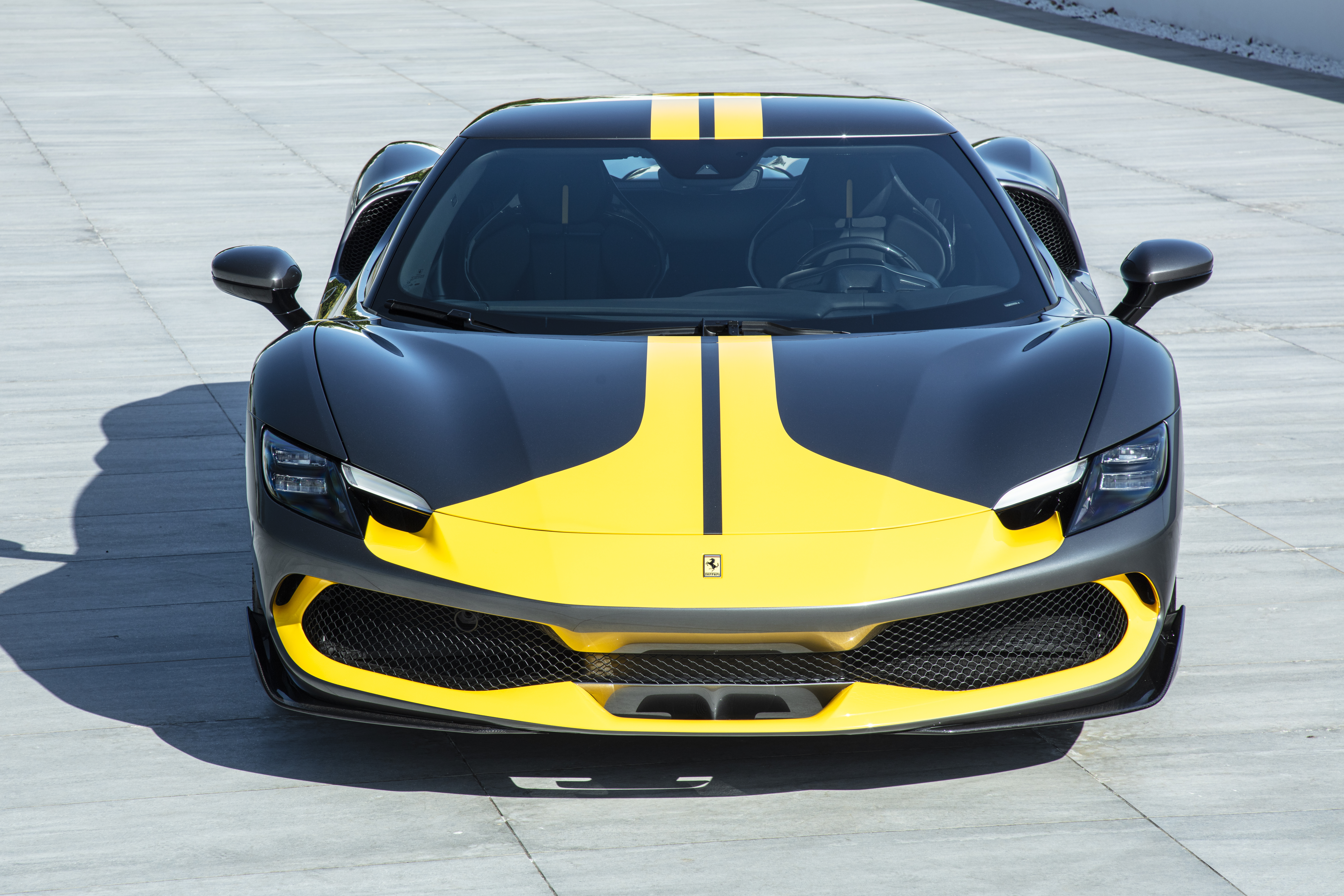 Ferrari 296 GTB Assetto Fiorano with yellow racing stripes HD Wallpaper