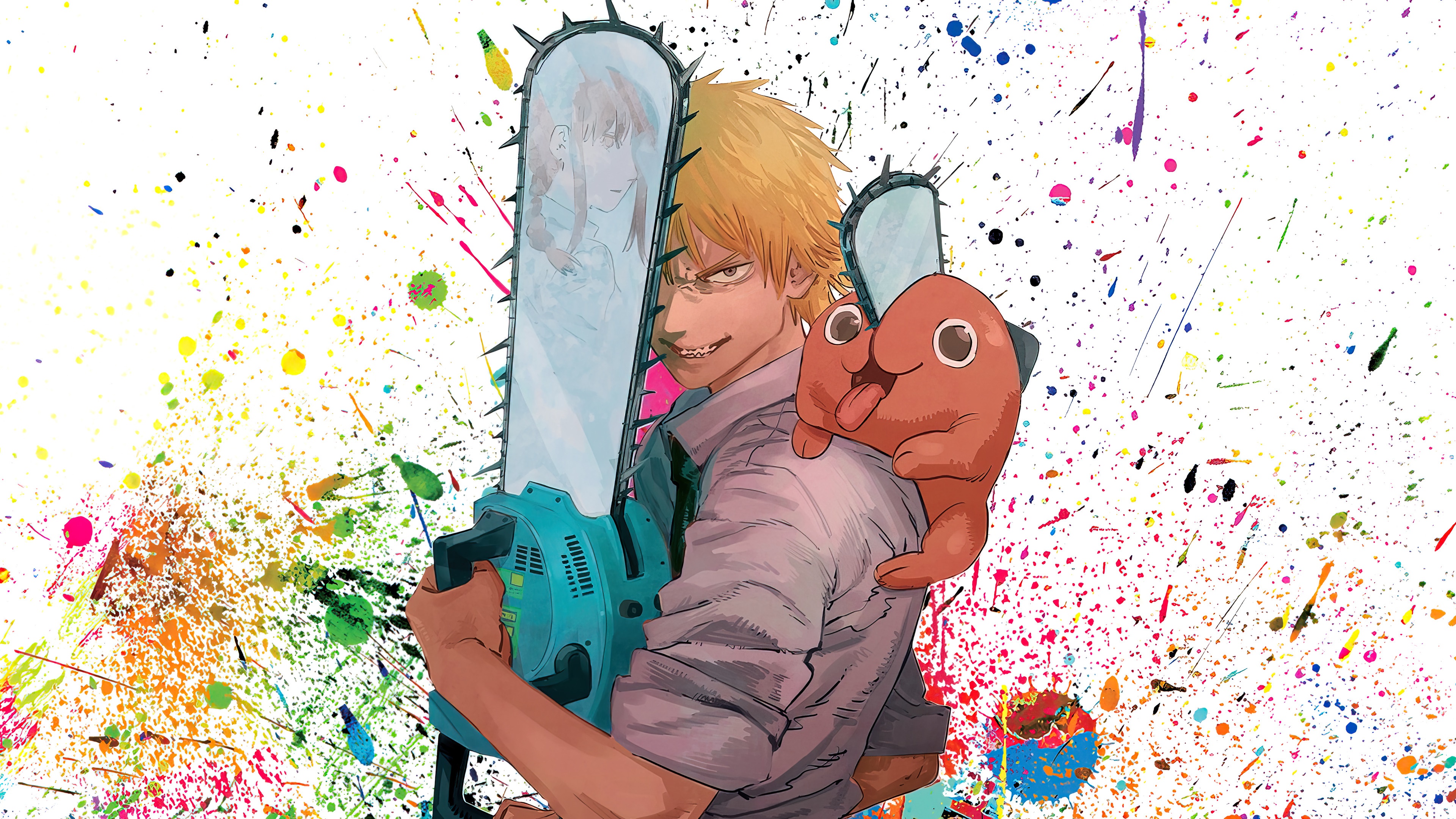Denji and Pochita from Chainsaw Man Anime Art HD Wallpaper