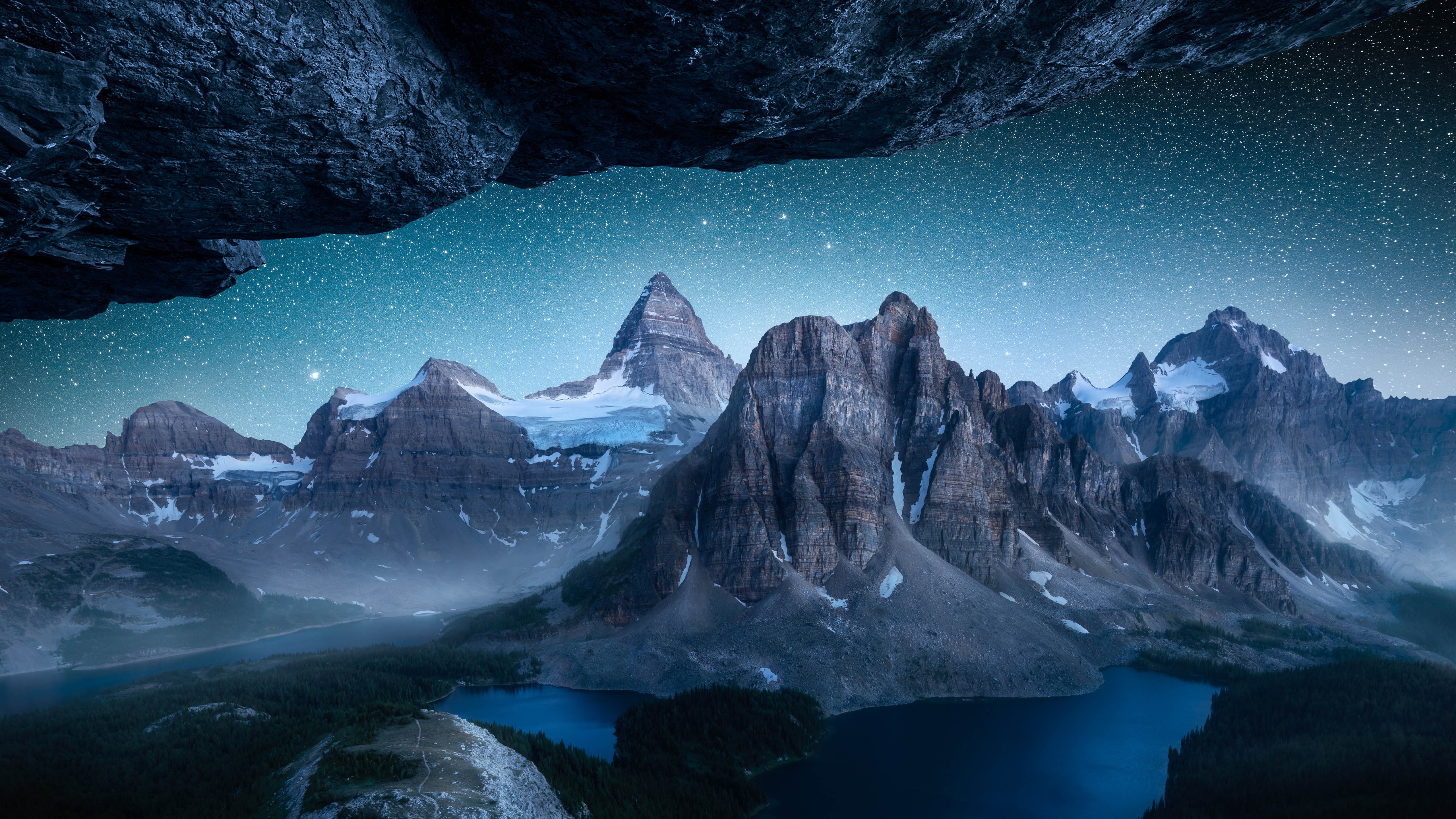 Mount Assiniboine under starry sky, Canada HD Wallpaper