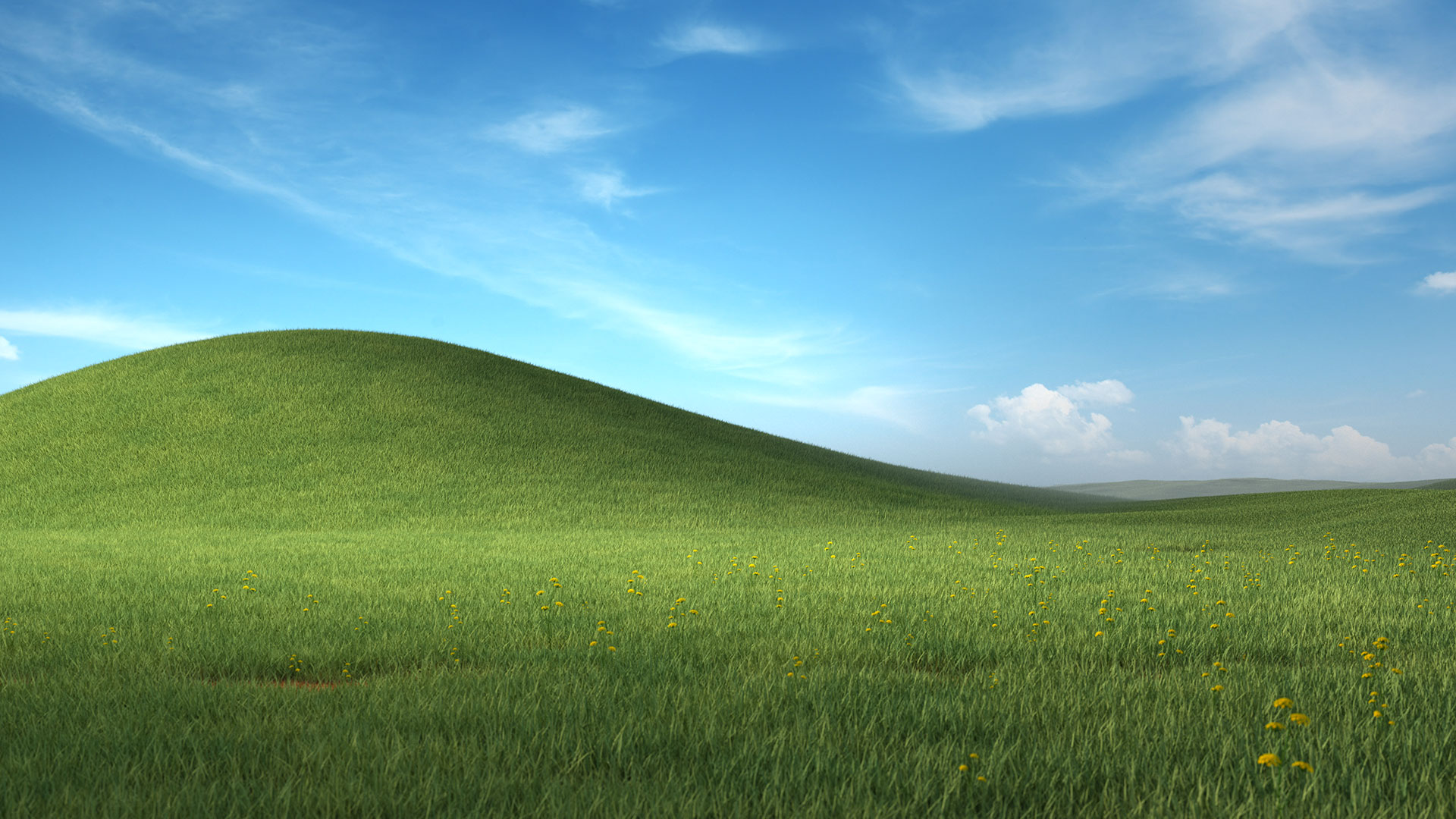 Rolling green hills under a blue sky with clouds HD Wallpaper
