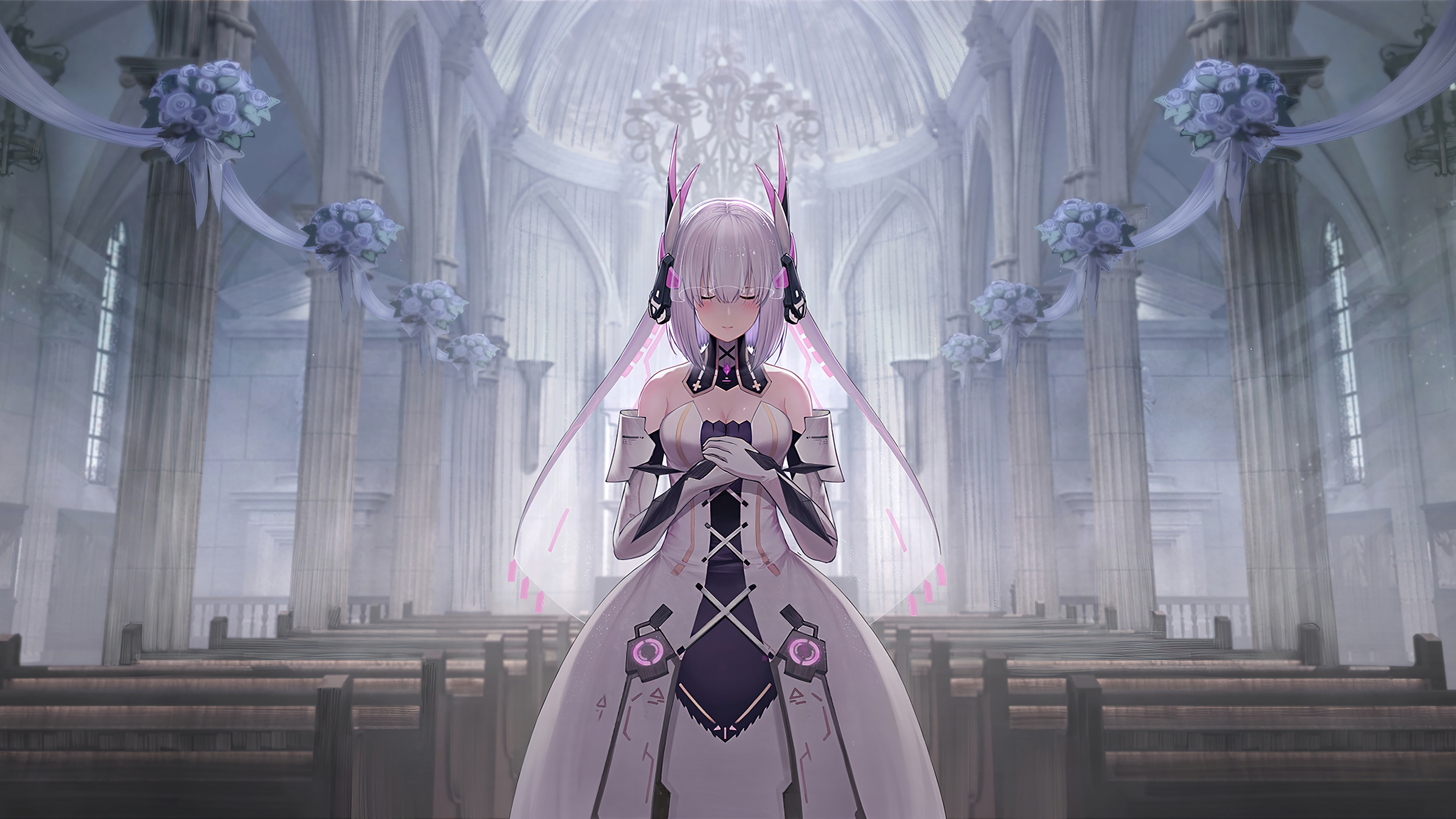 Liv from Punishing Gray Raven in a church HD Wallpaper