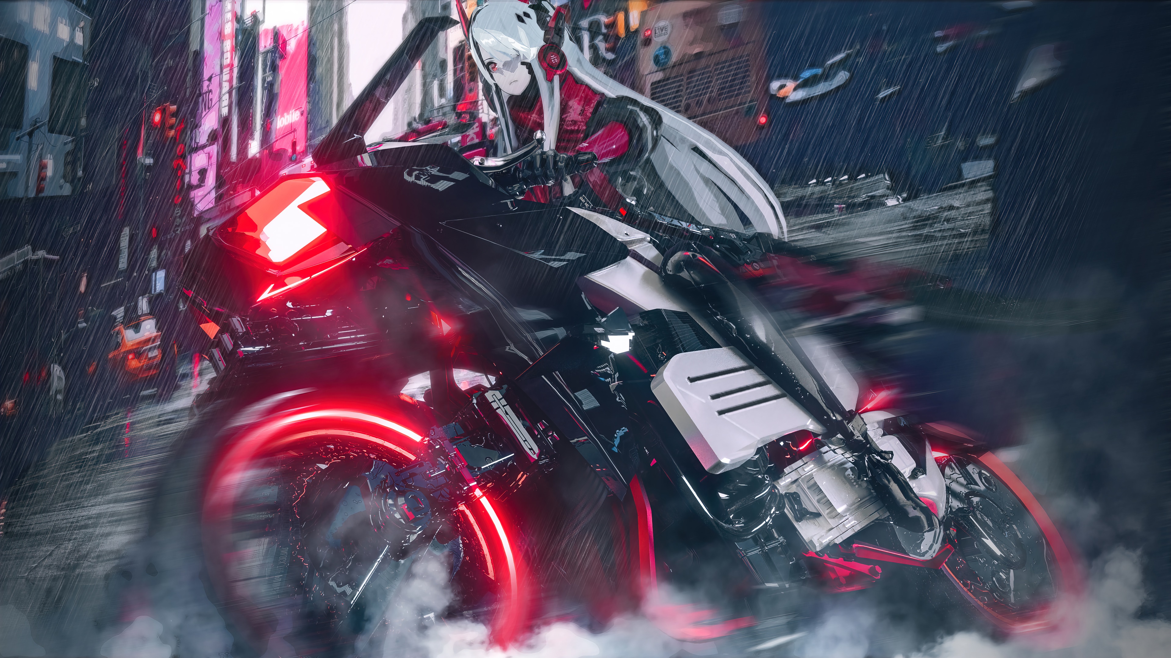 Lucia from Punishing Gray Raven on a motorcycle in 4K HD Wallpaper