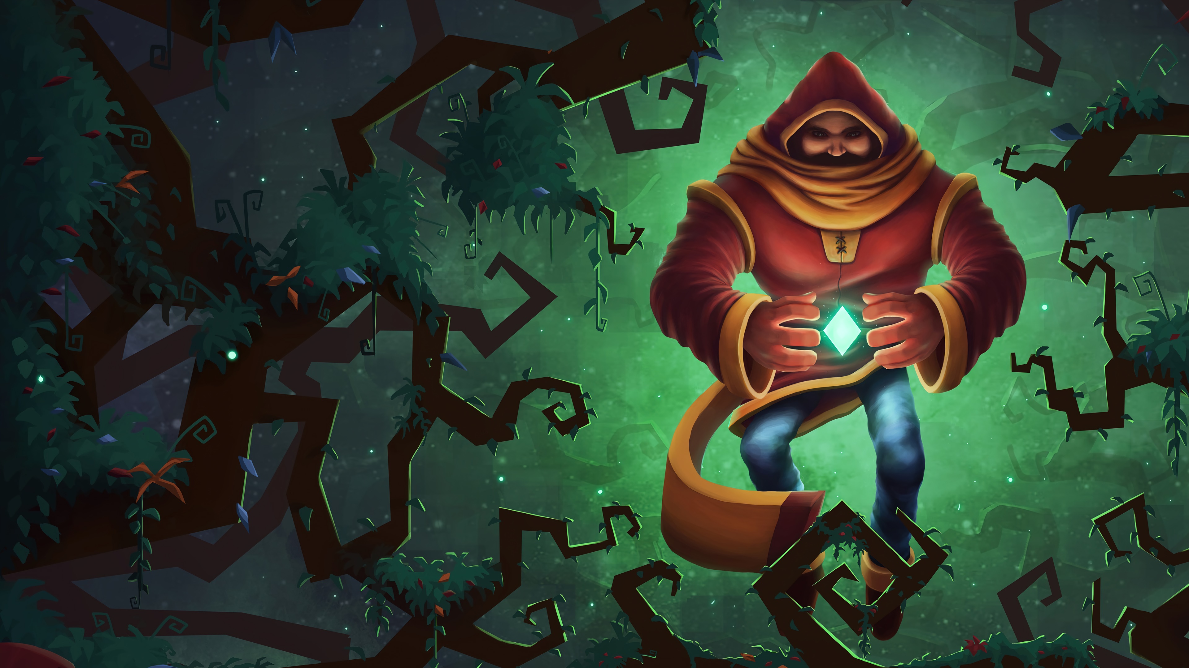 Man in red robe holding a glowing tetragon HD Wallpaper
