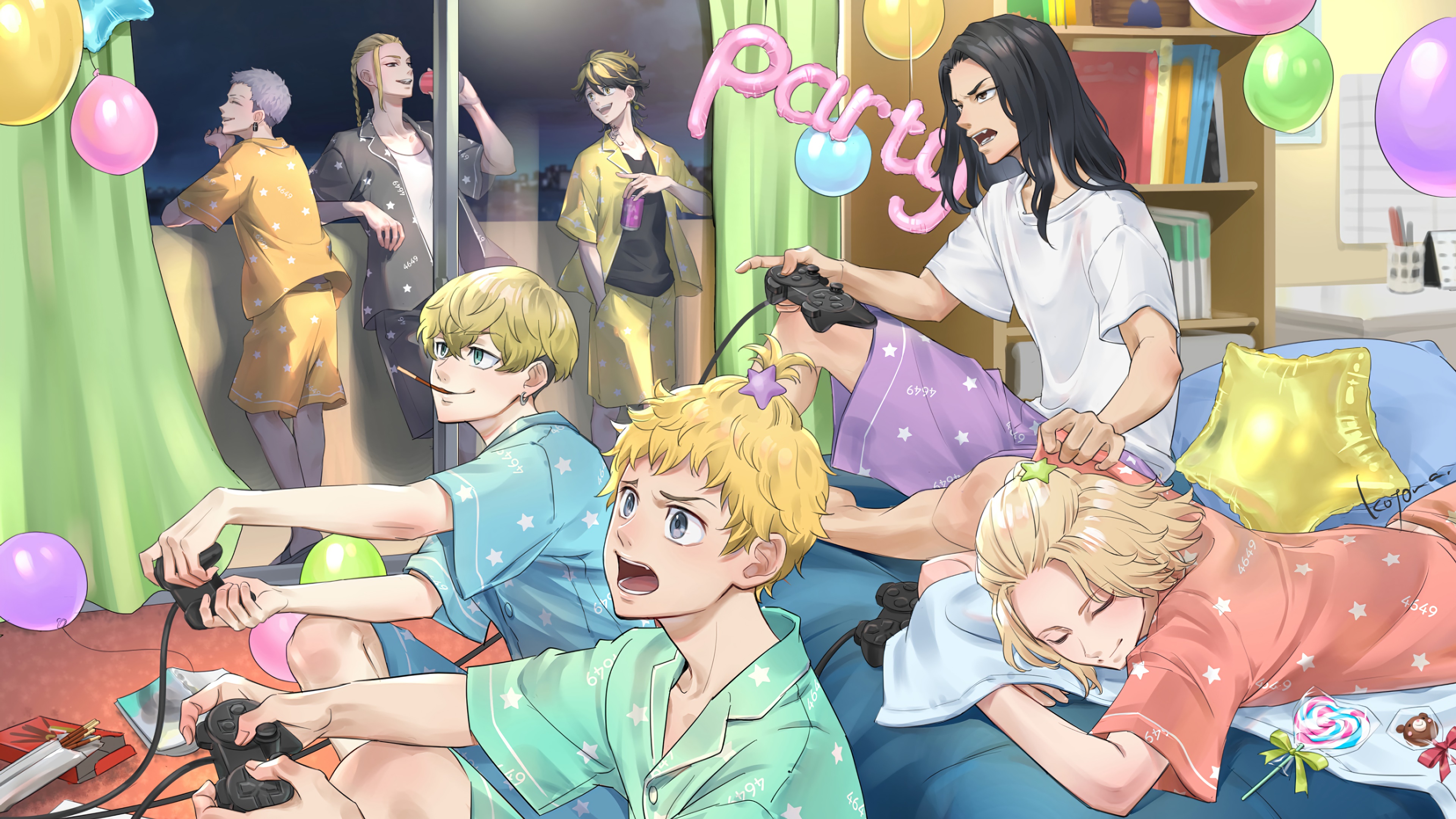Tokyo Revengers characters having a pajama party and playing video games HD Wallpaper