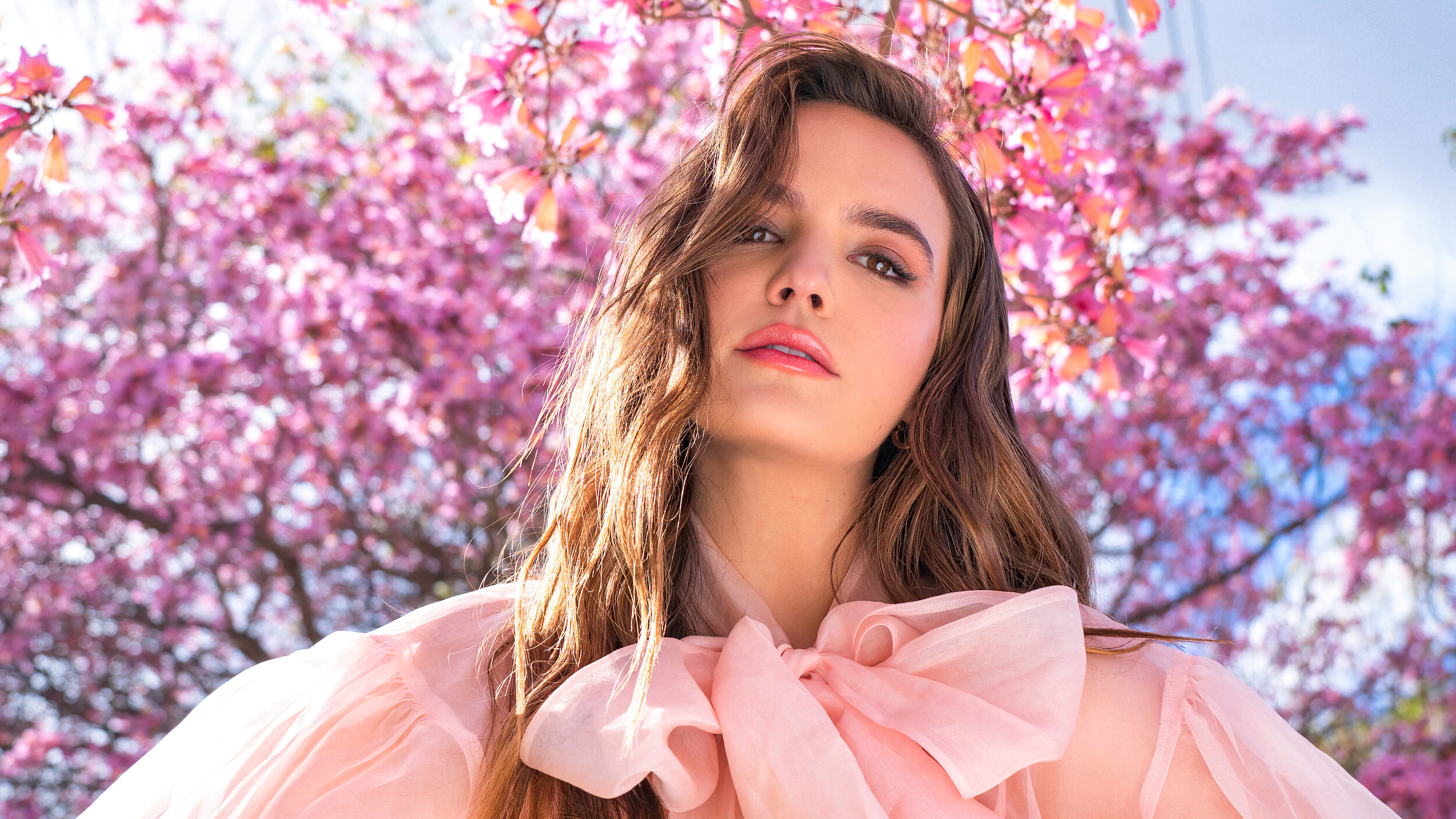 Bailee Madison in pink dress with pink flowers HD Wallpaper