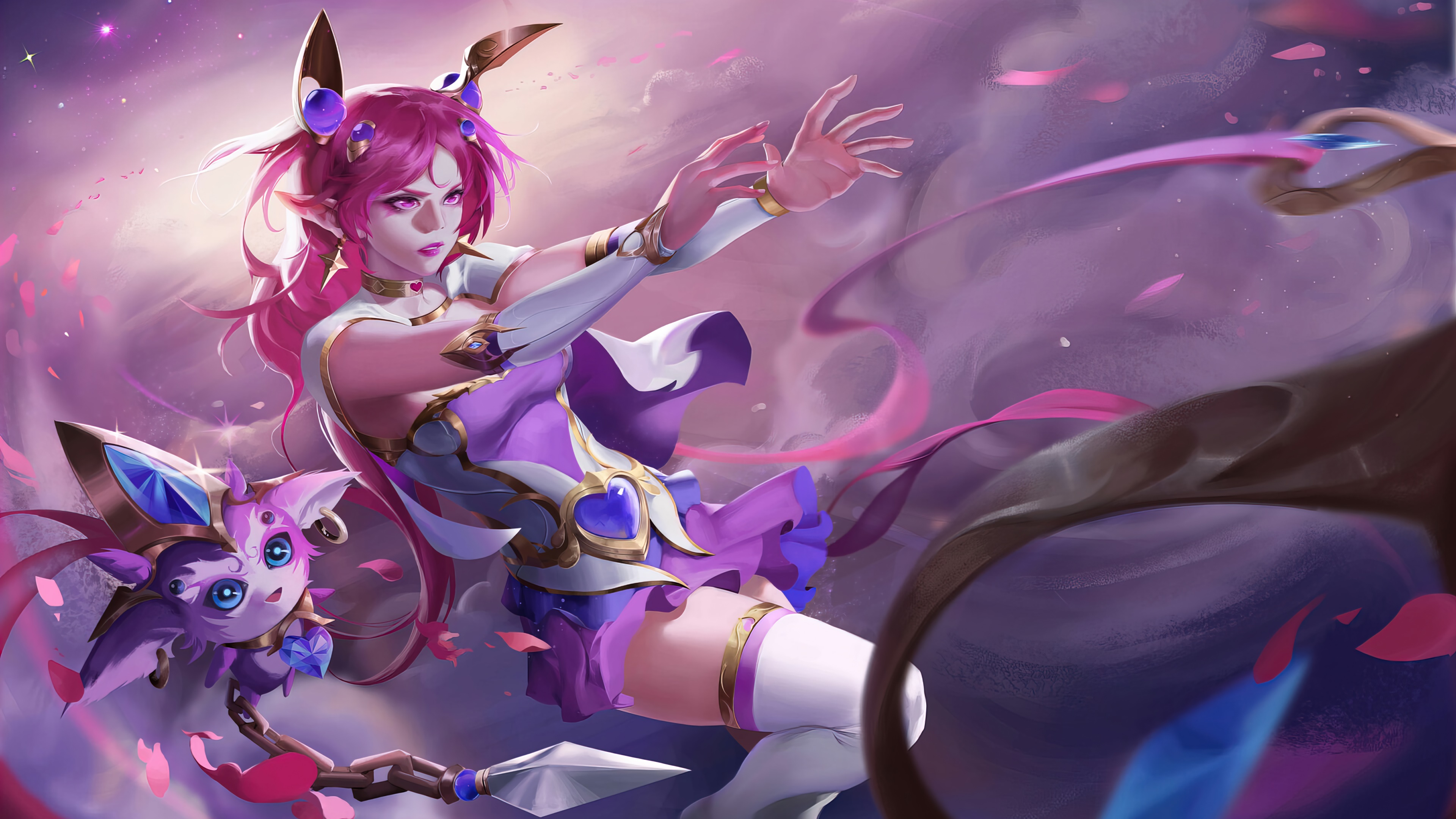 Girl with pink hair and a creature in fantasy art 4K HD Wallpaper