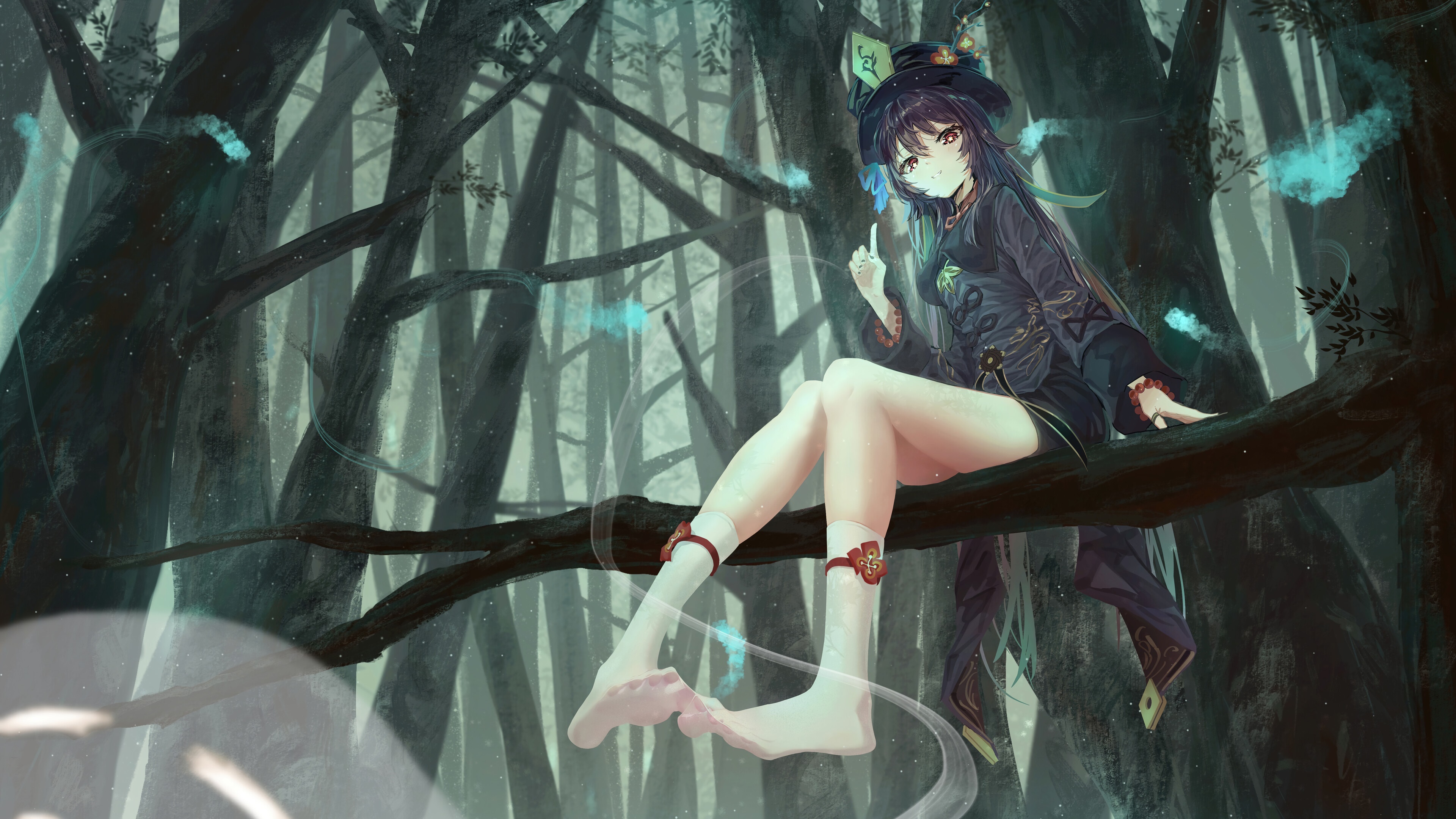 Hu Tao from Genshin Impact in Forest Art HD Wallpaper