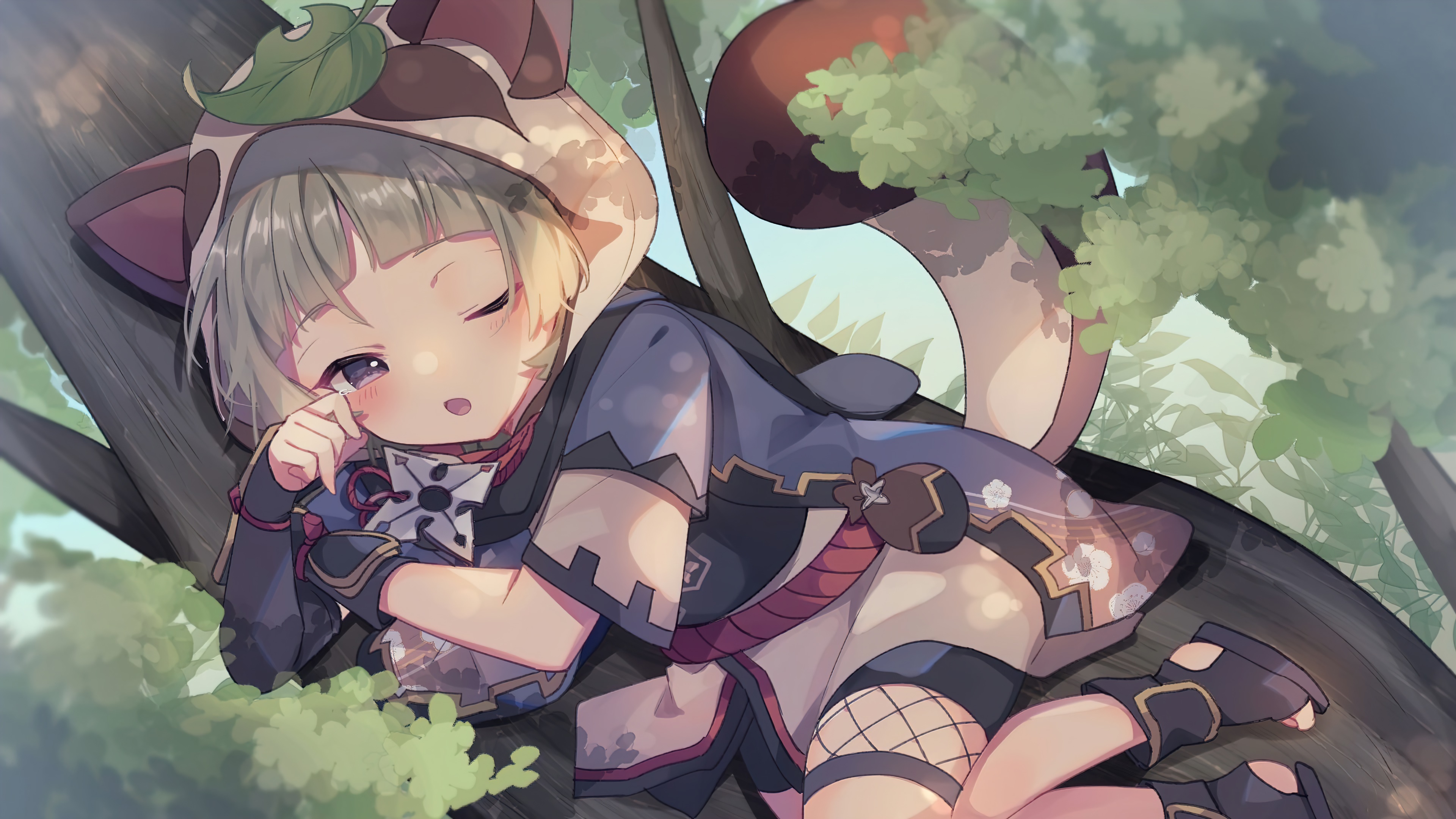 Sayu from Genshin Impact sleeping on a tree HD Wallpaper