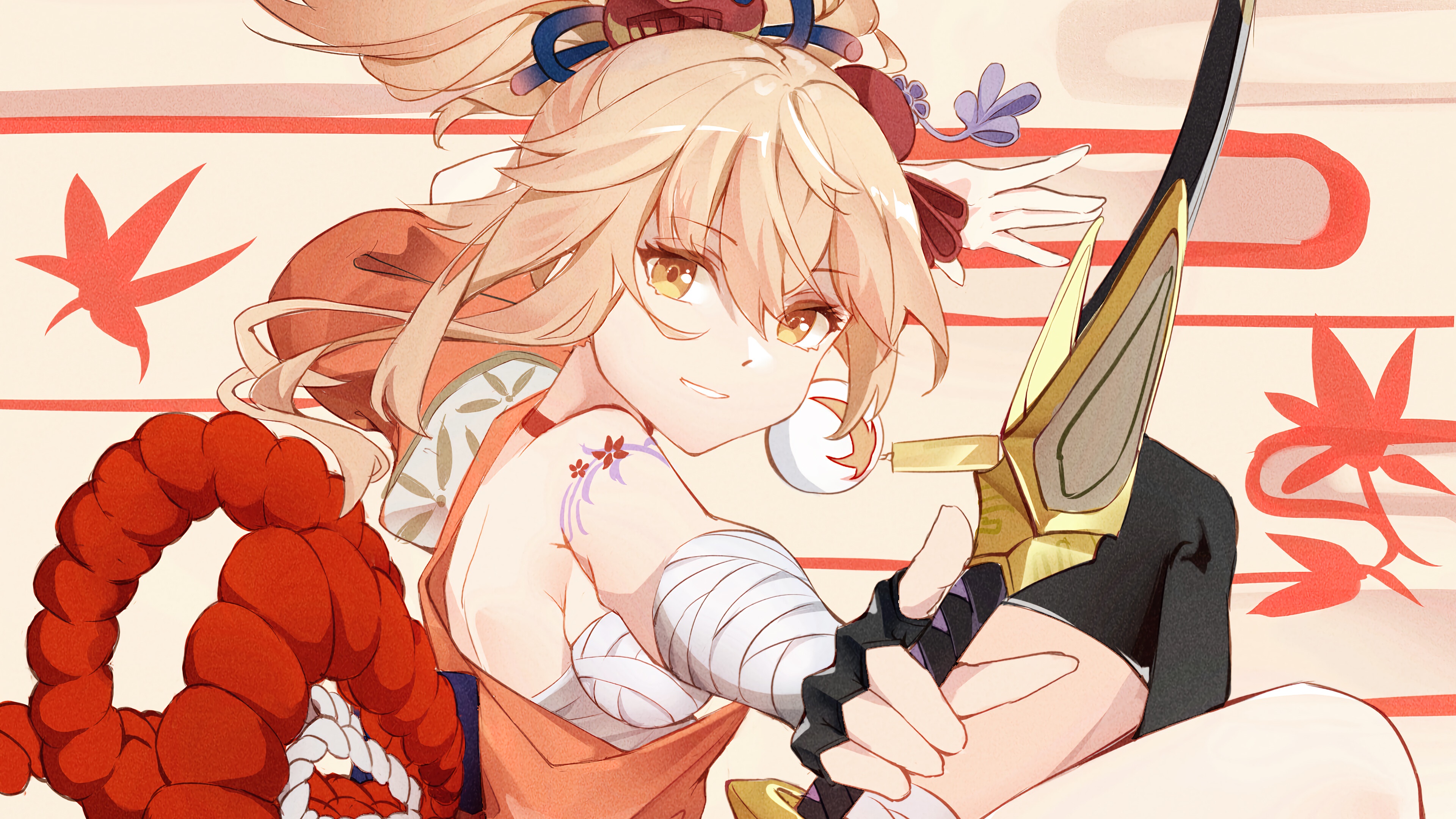 Yoimiya from Genshin Impact with a bow HD Wallpaper