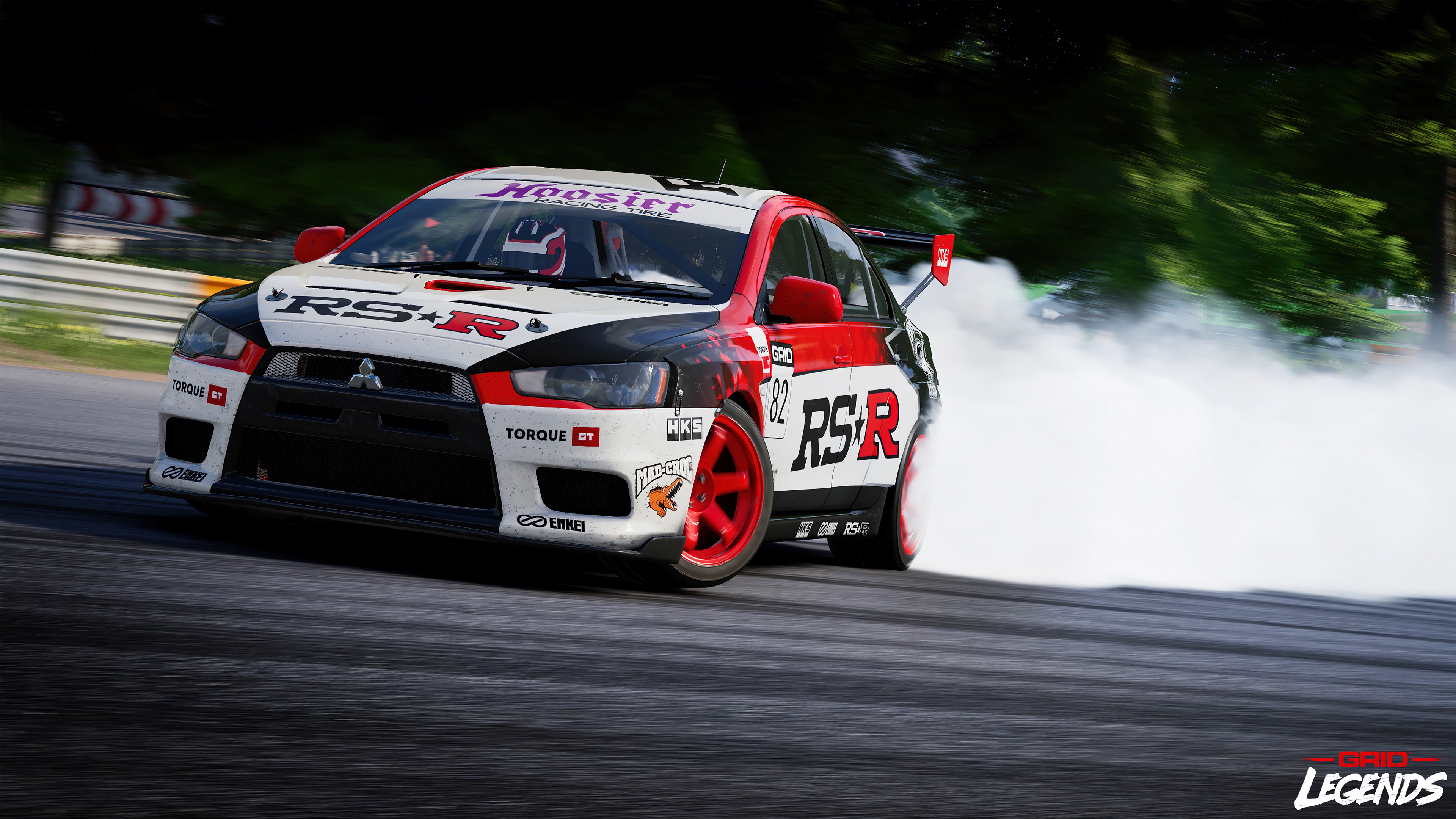Mitsubishi Lancer Evolution X drifting in Grid Legends 4K HD Wallpaper
