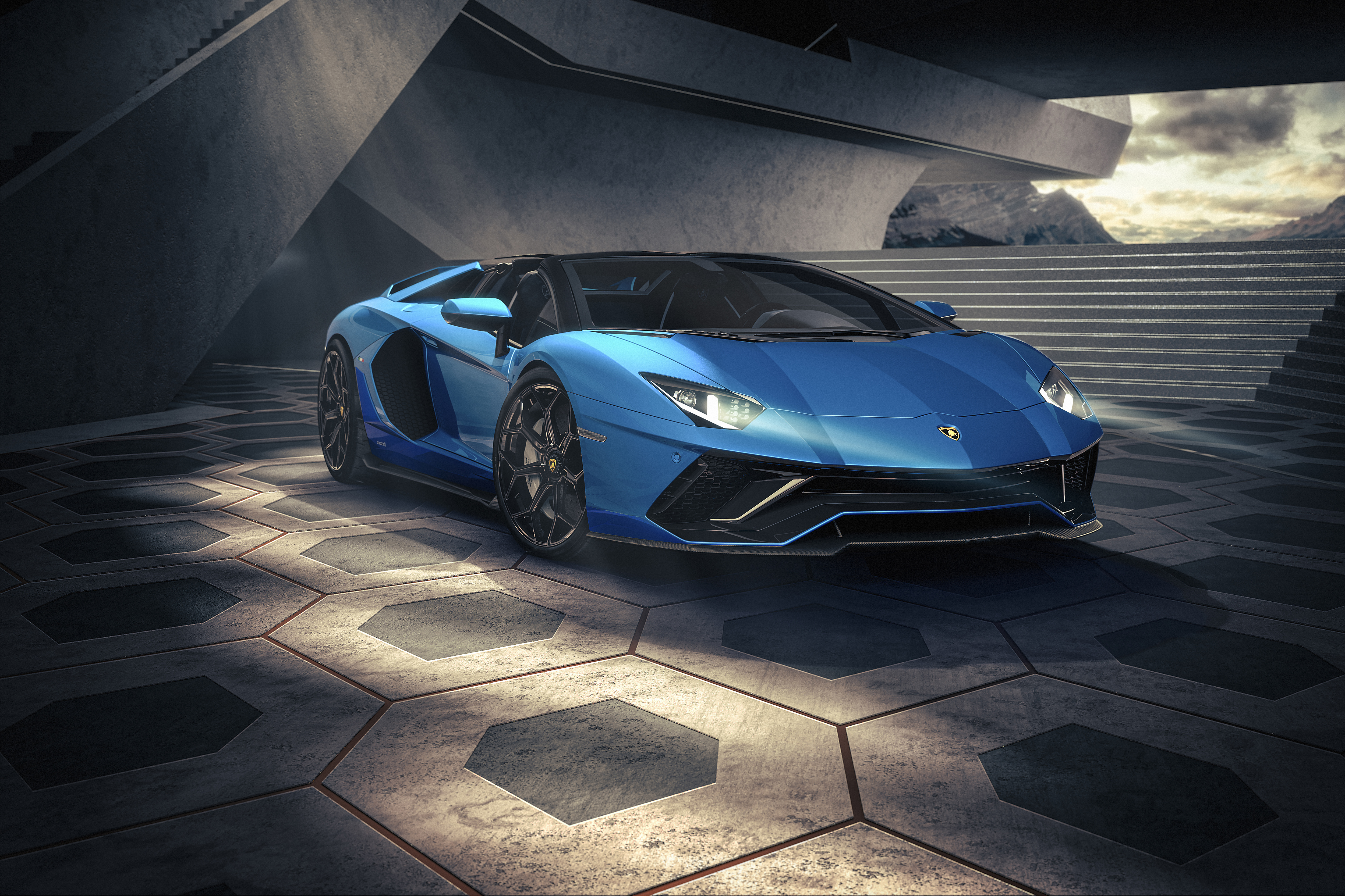 Blue Lamborghini Aventador LP 780-4 Ultimae Roadster HD Wallpaper