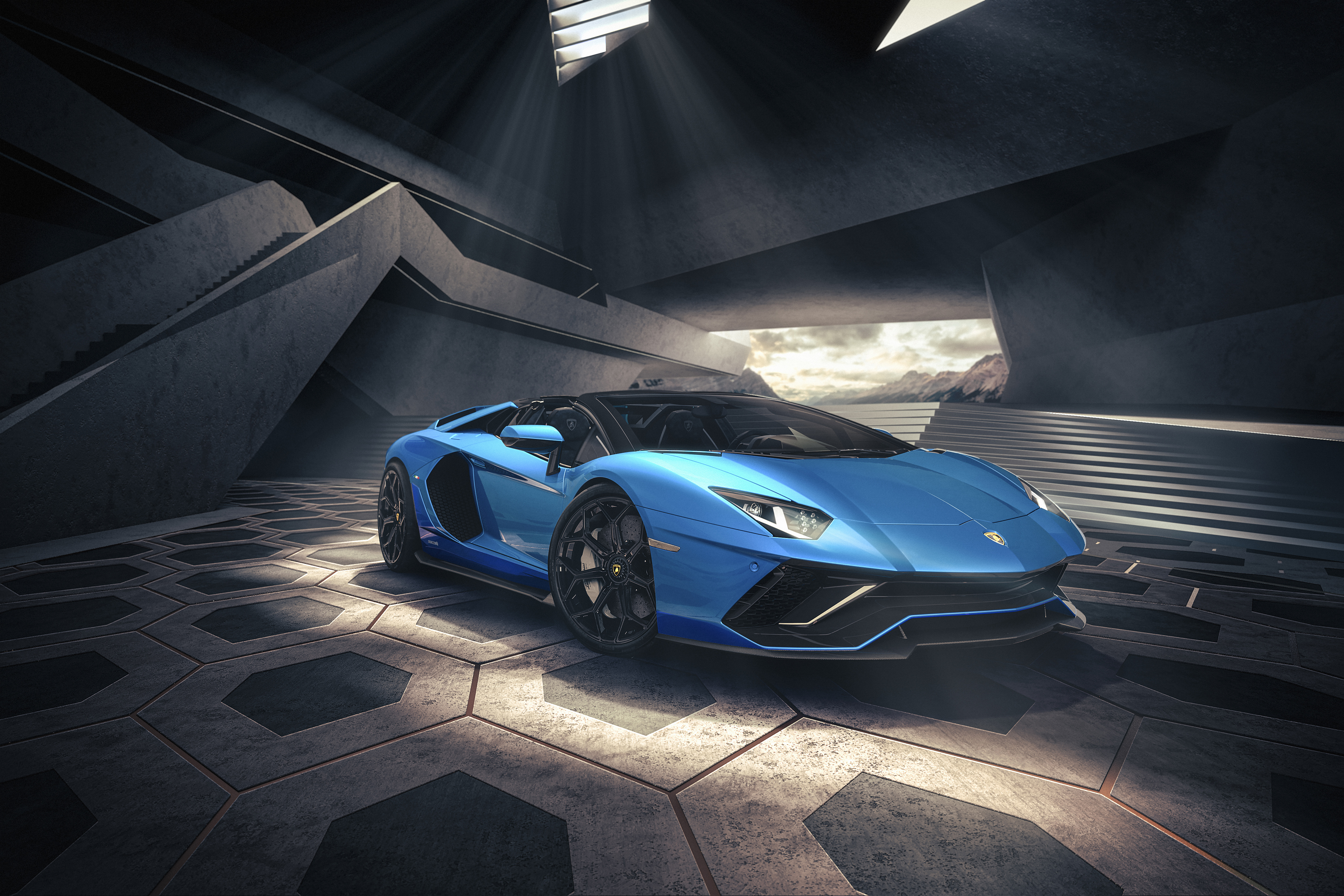 Blue Lamborghini Aventador LP 780-4 Ultimae Roadster HD Wallpaper