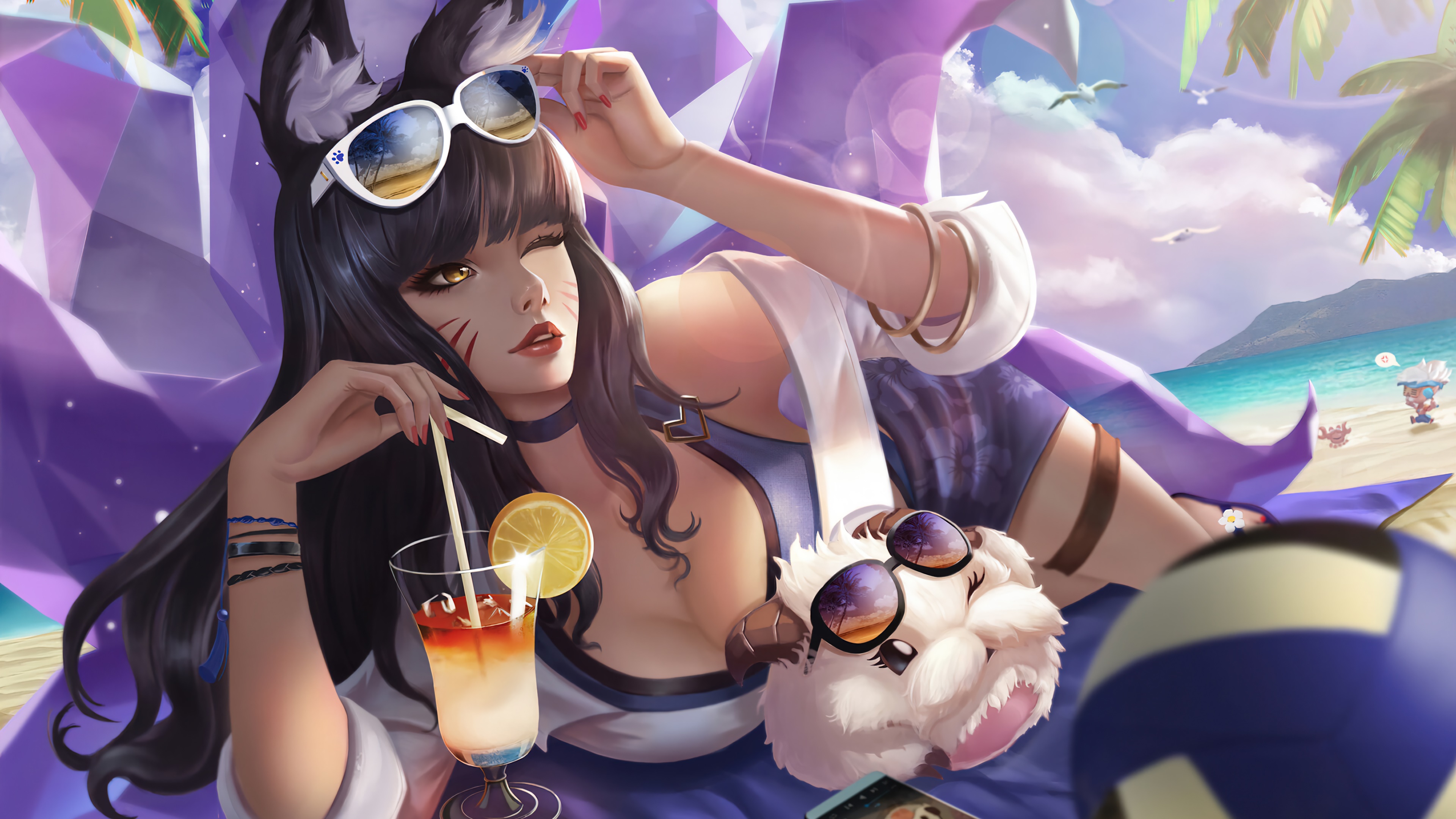Ahri from League of Legends on a beach HD Wallpaper