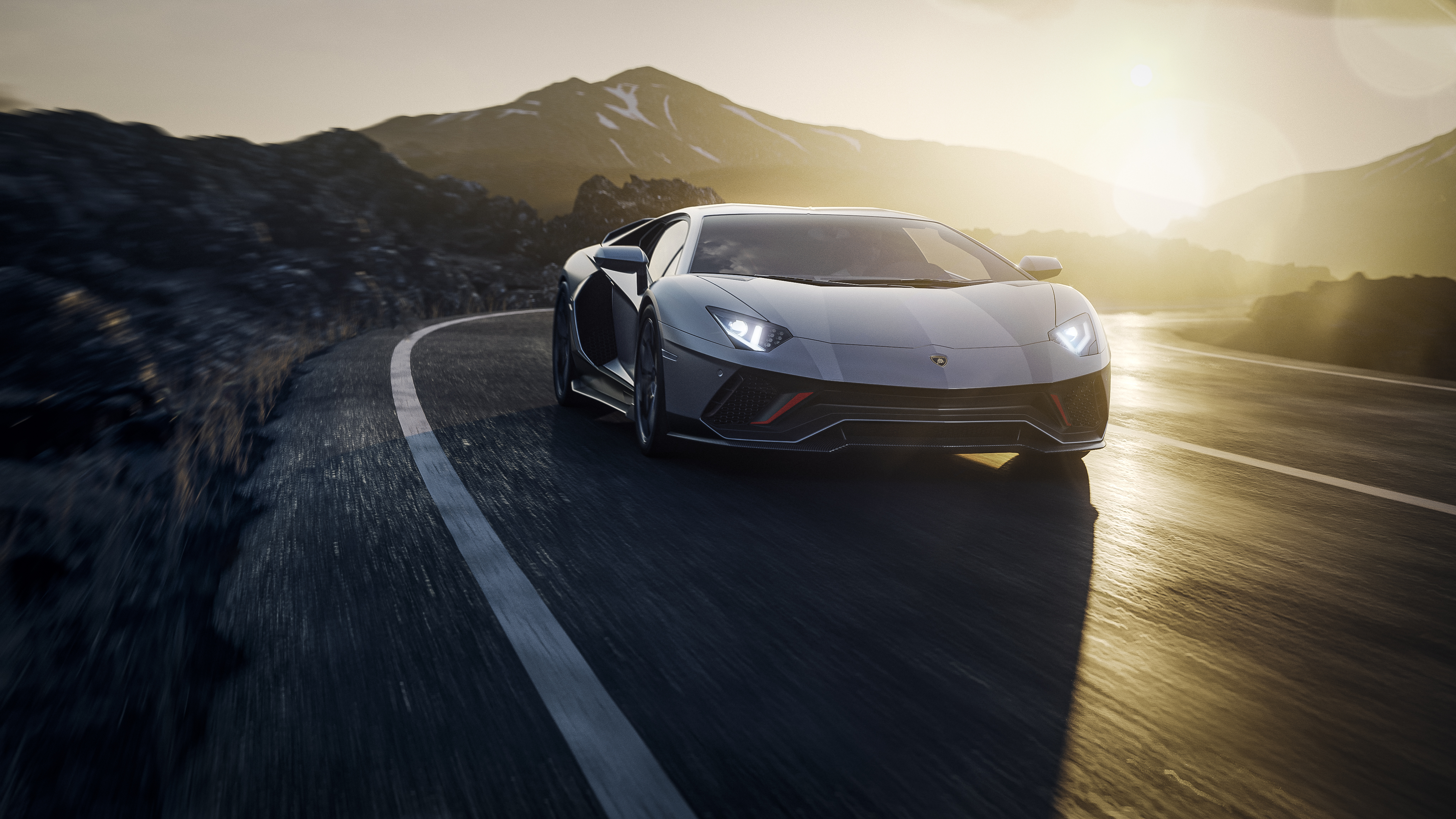 Lamborghini Aventador Ultimae driving on a mountain road HD Wallpaper